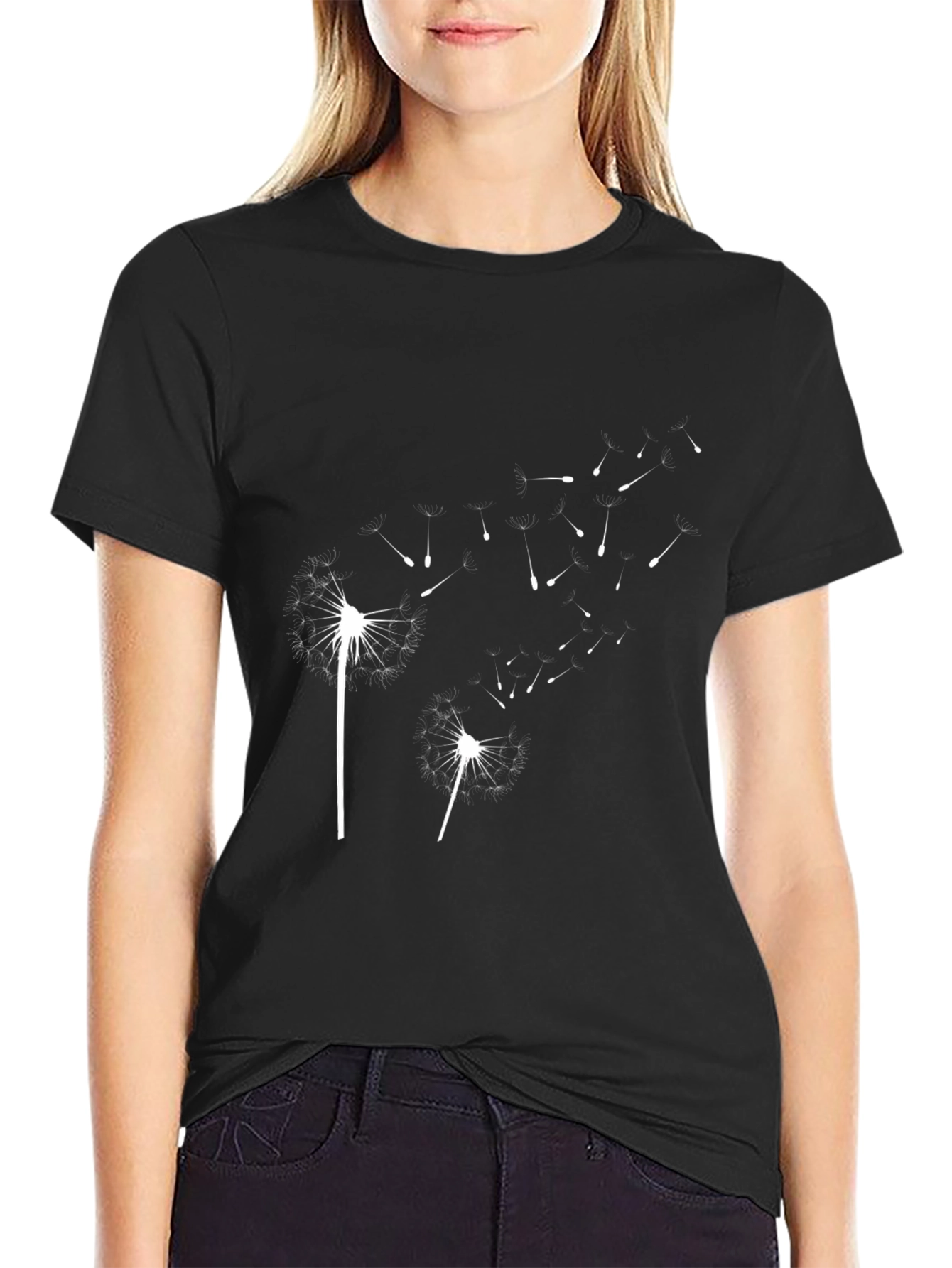Dandelion Print Black T-Shirt