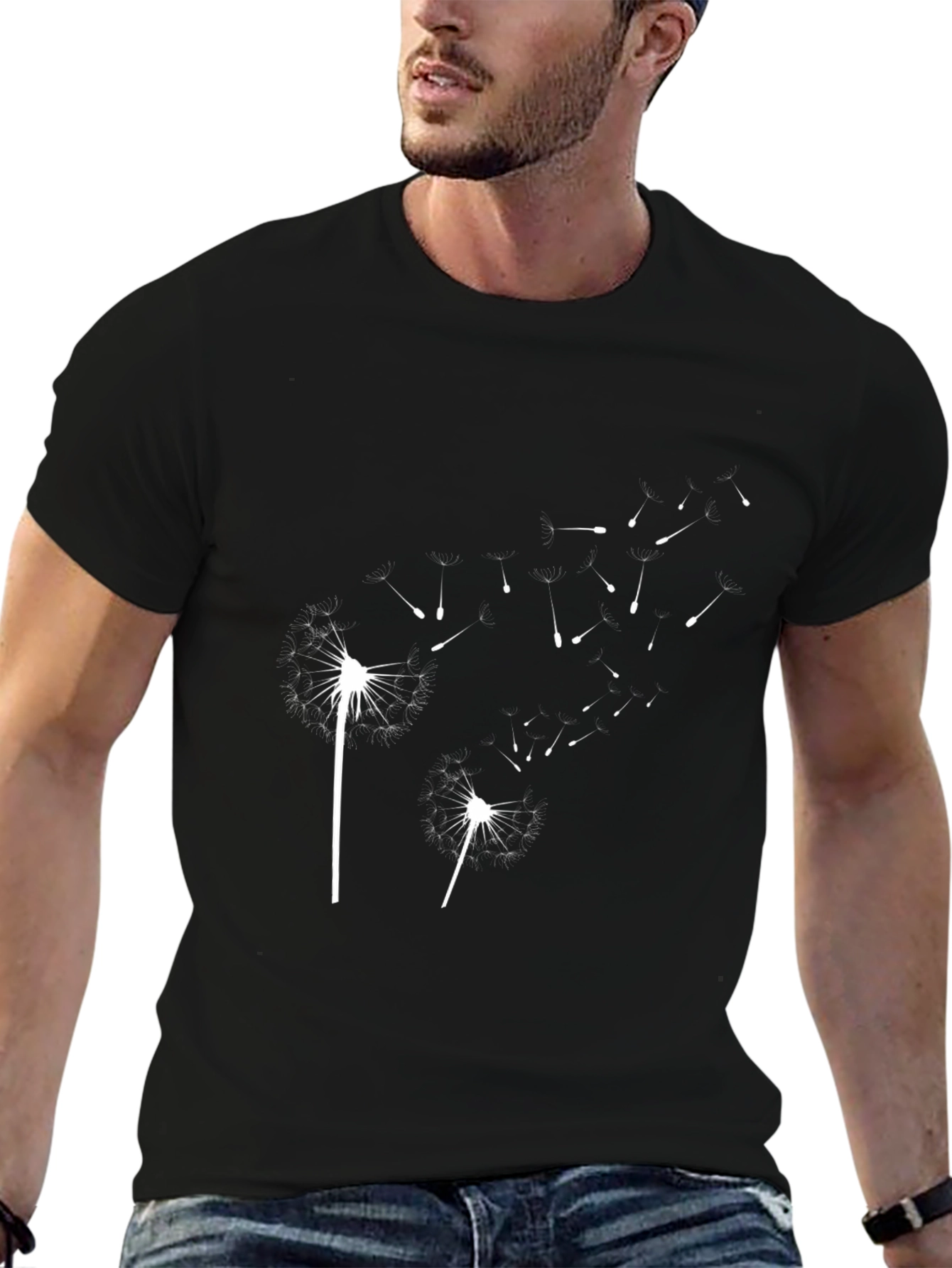 Dandelion Print Black T-Shirt