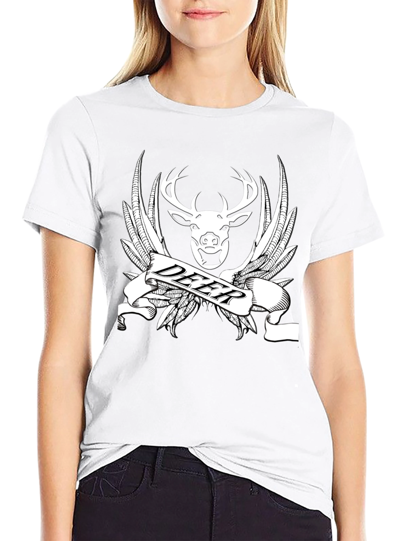 Deer Emblem T-Shirt - Black Cotton Graphic Tee