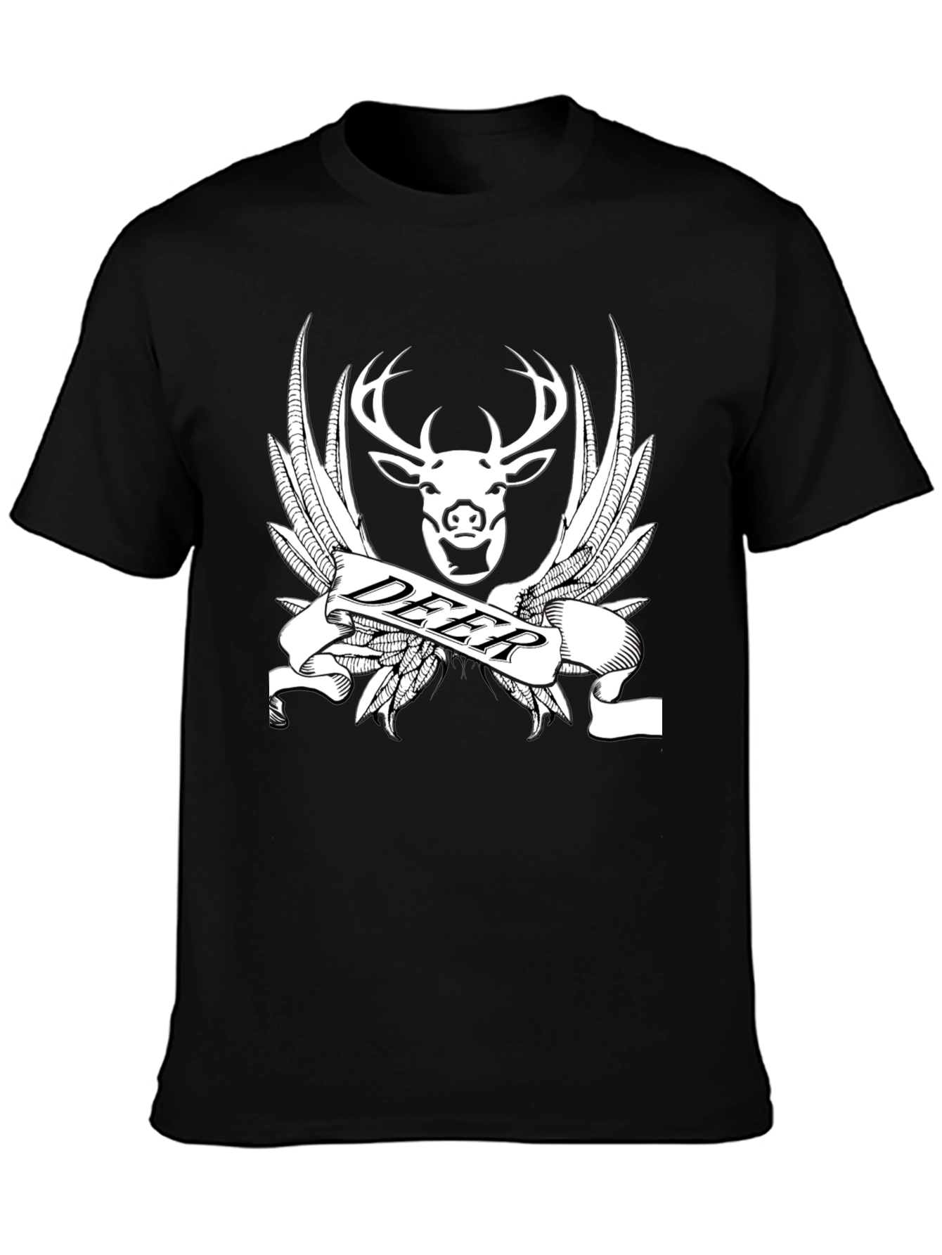 Deer Emblem T-Shirt - Black Cotton Graphic Tee