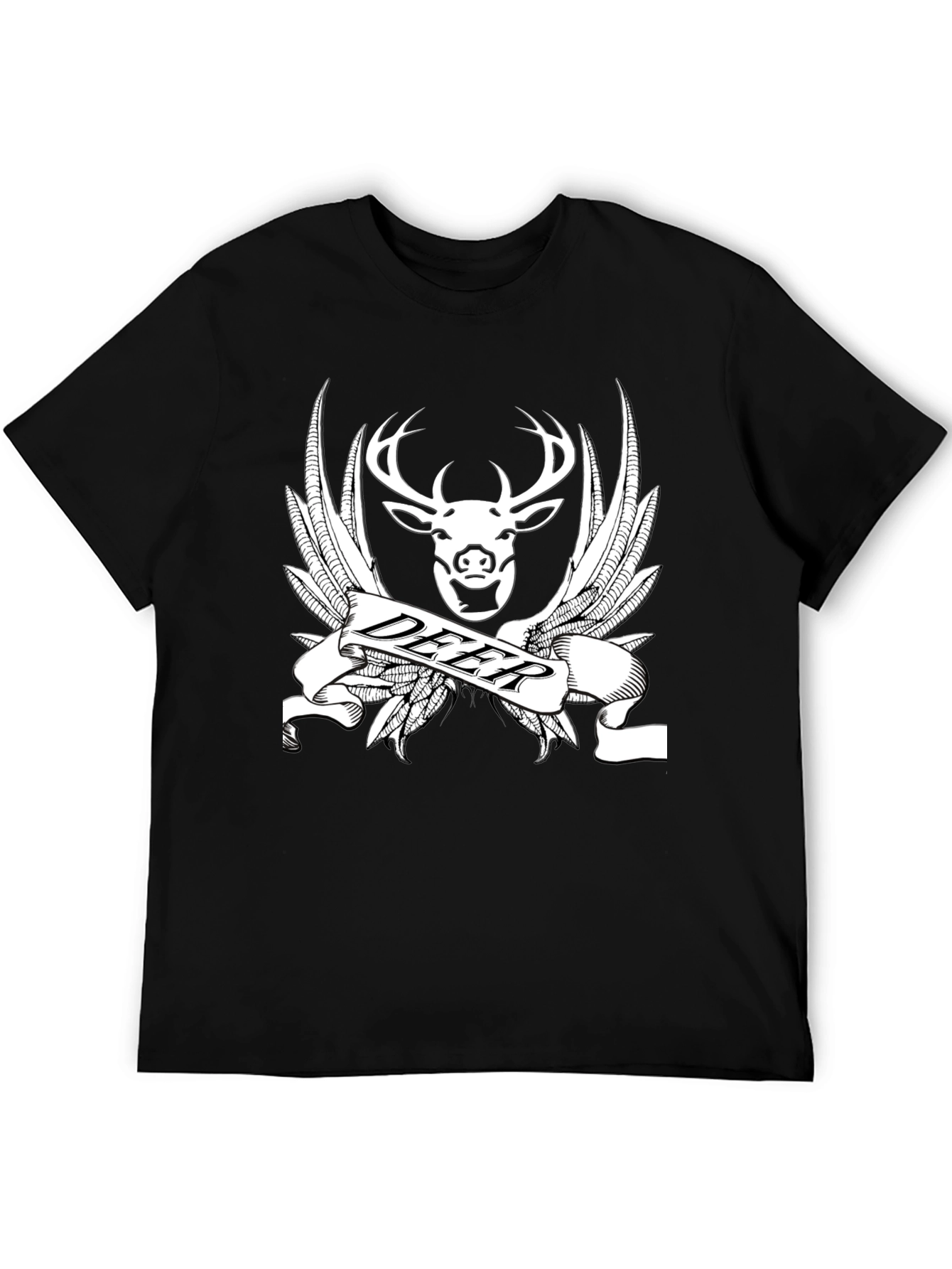 Deer Emblem T-Shirt - Black Cotton Graphic Tee