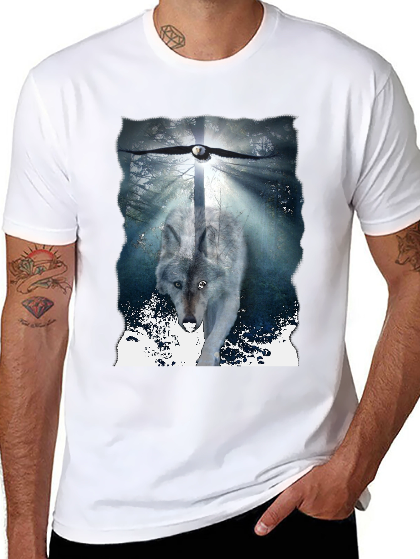 Wolf & Eagle Graphic Tee - Black Cotton Blend