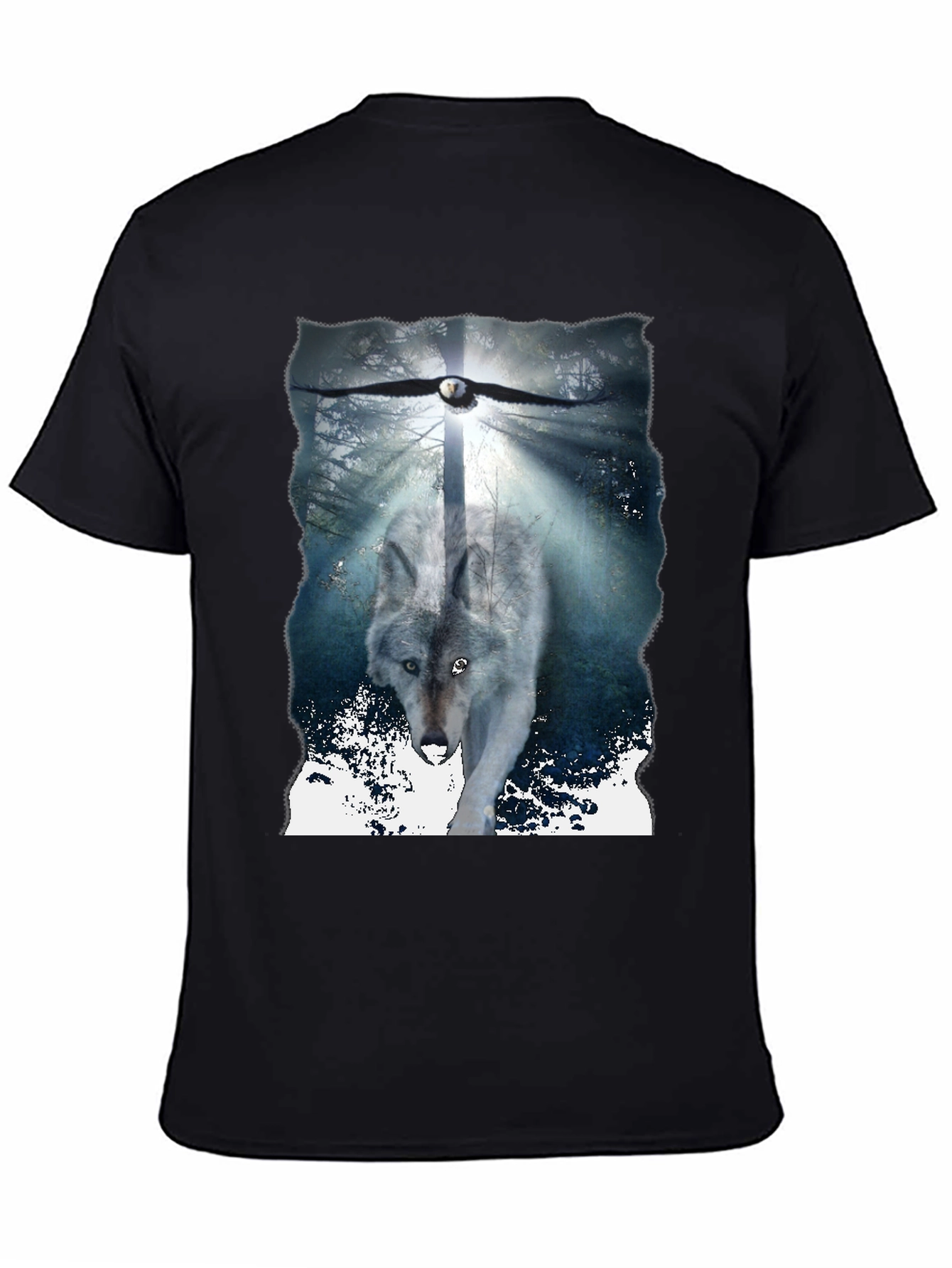 Wolf & Eagle Graphic Tee - Black Cotton Blend