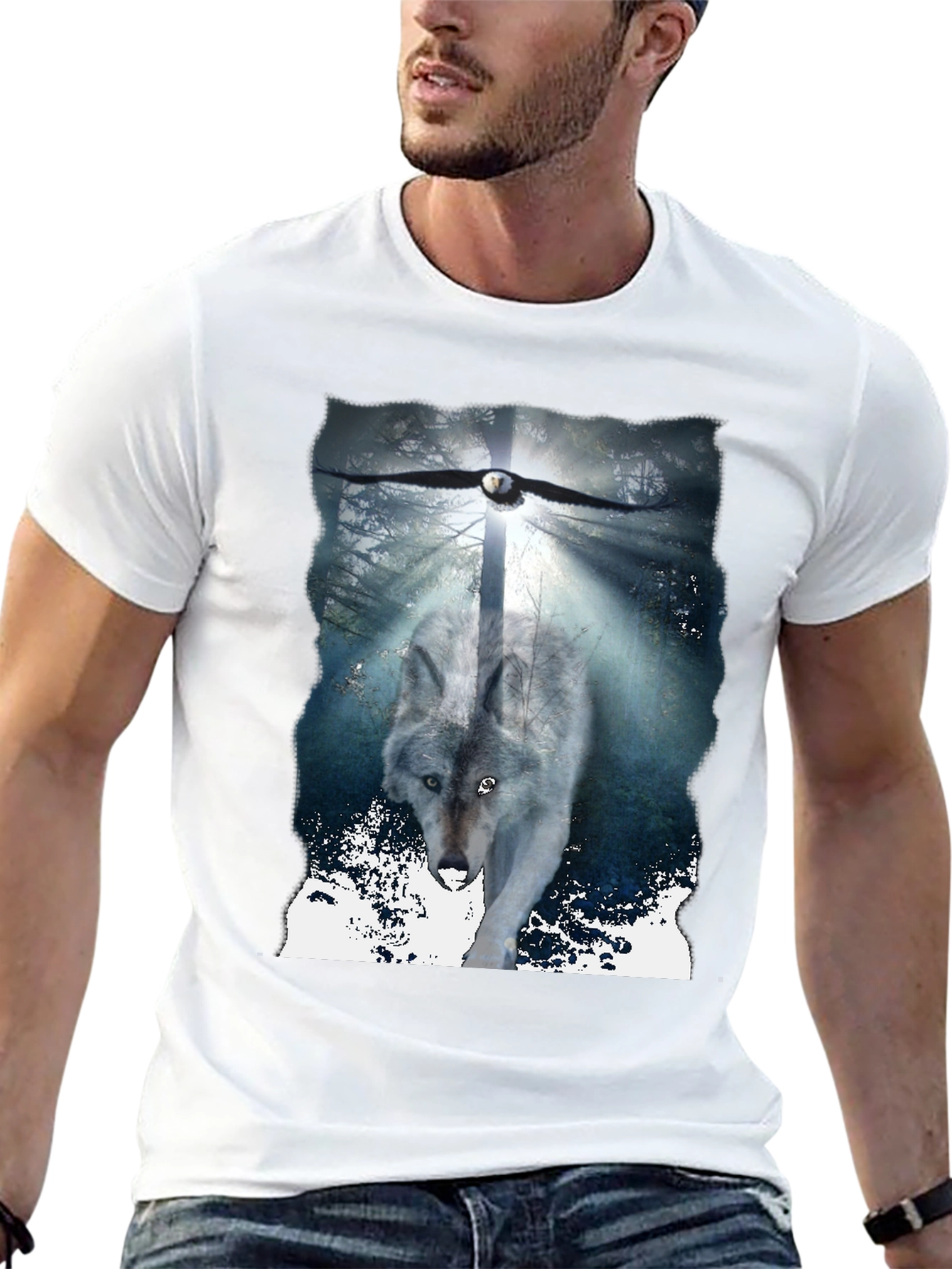 Wolf & Eagle Graphic Tee - Black Cotton Blend