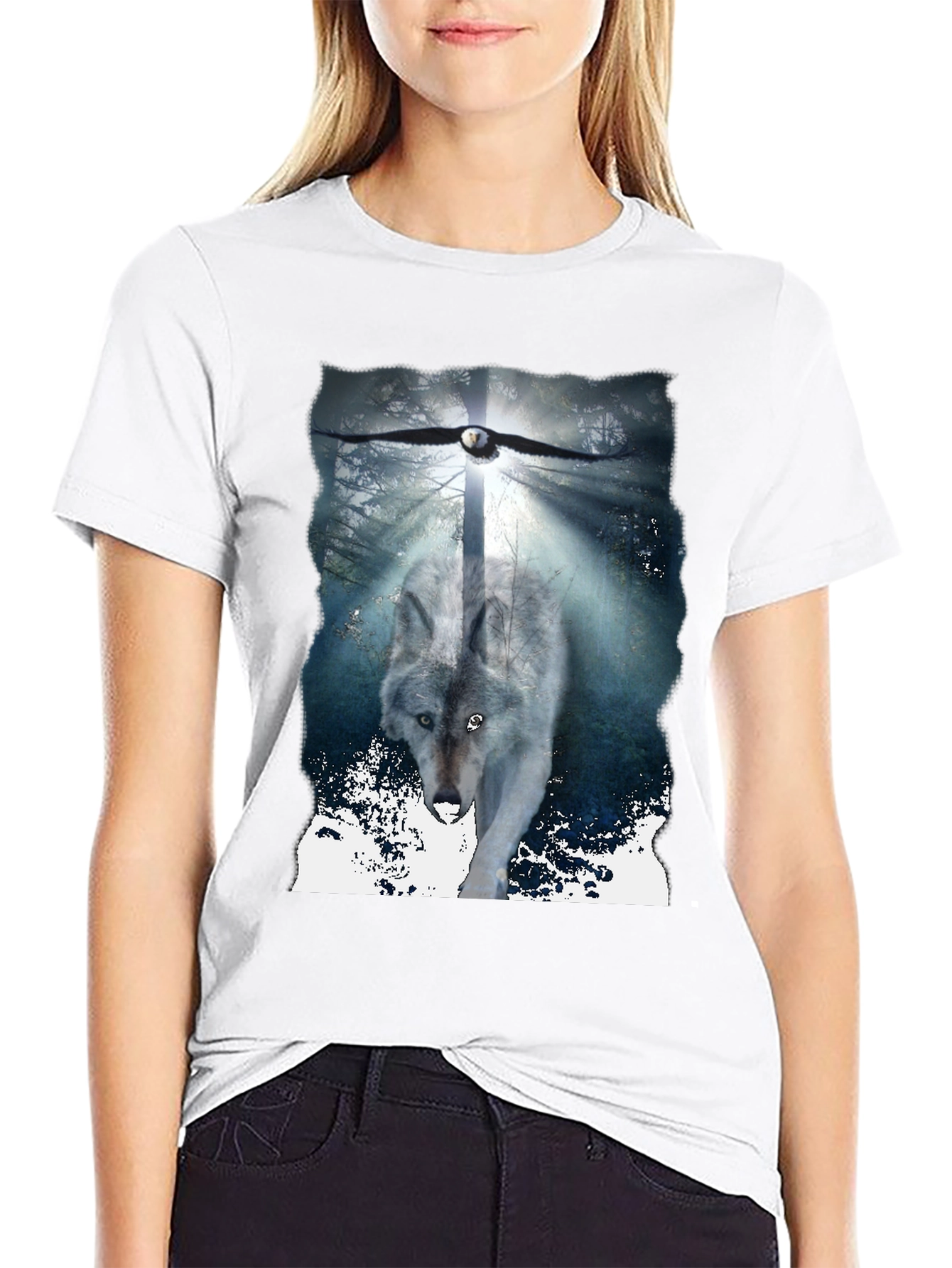 Wolf & Eagle Graphic Tee - Black Cotton Blend