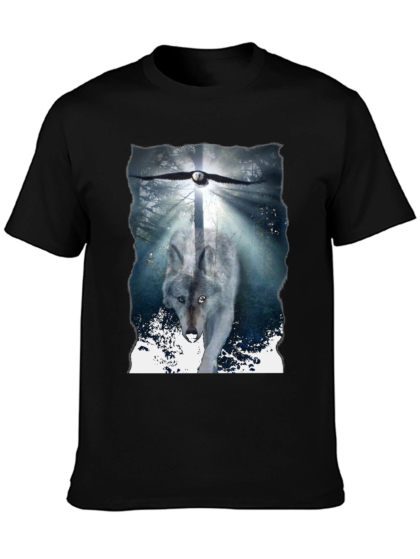 Wolf & Eagle Graphic Tee - Black Cotton Blend