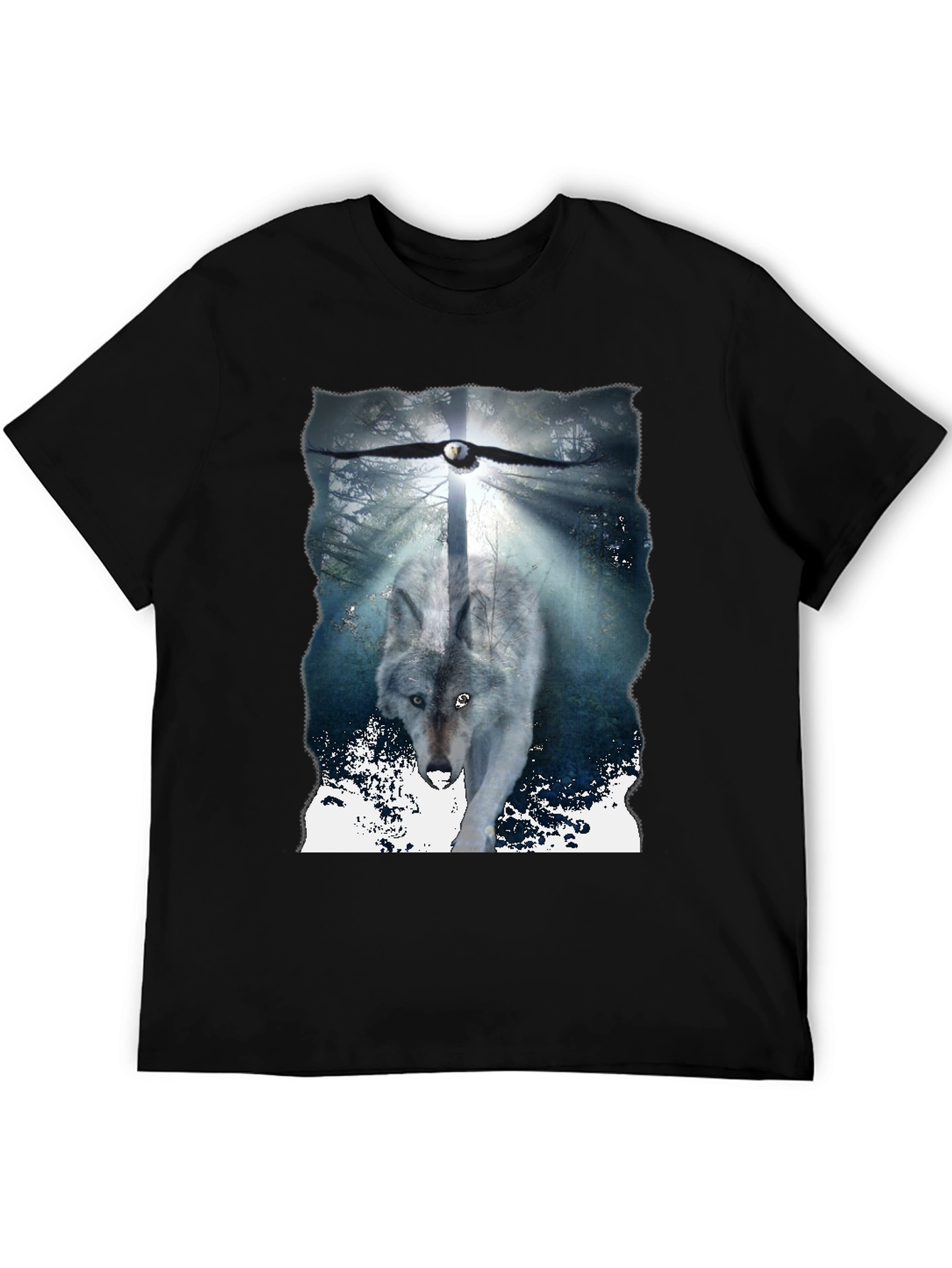 Wolf & Eagle Graphic Tee - Black Cotton Blend