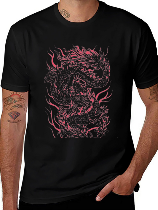 Dragon Fire Graphic Tee - Mens Black T-Shirt
