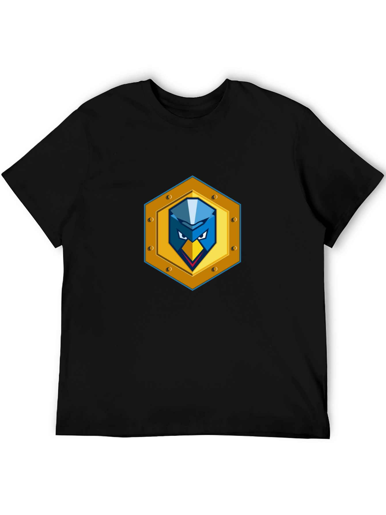 Black T-Shirt with Unique Bird Shield Emblem