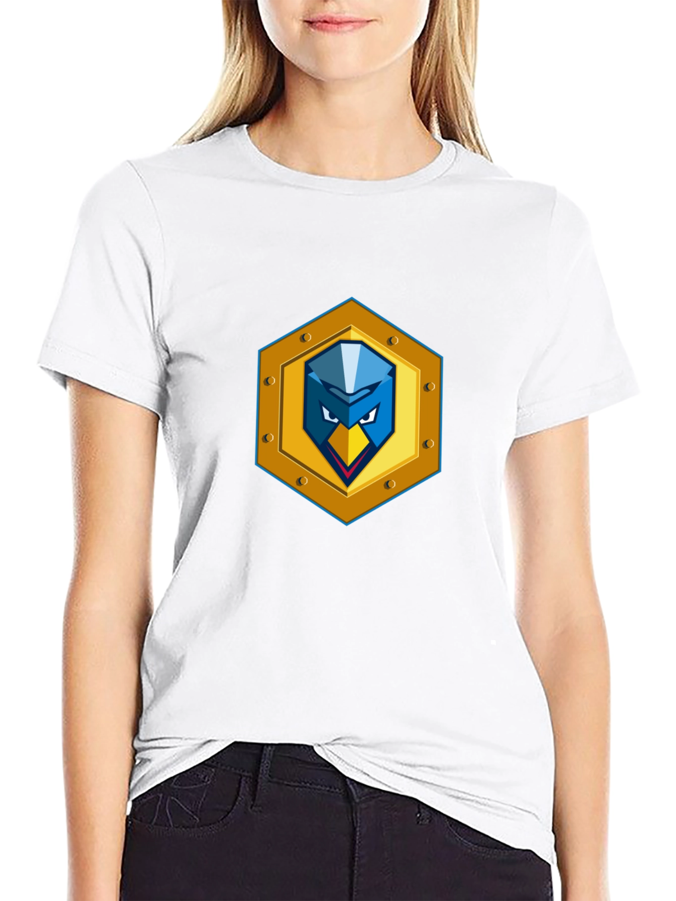 Black T-Shirt with Unique Bird Shield Emblem