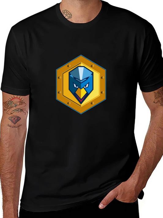 Black T-Shirt with Unique Bird Shield Emblem