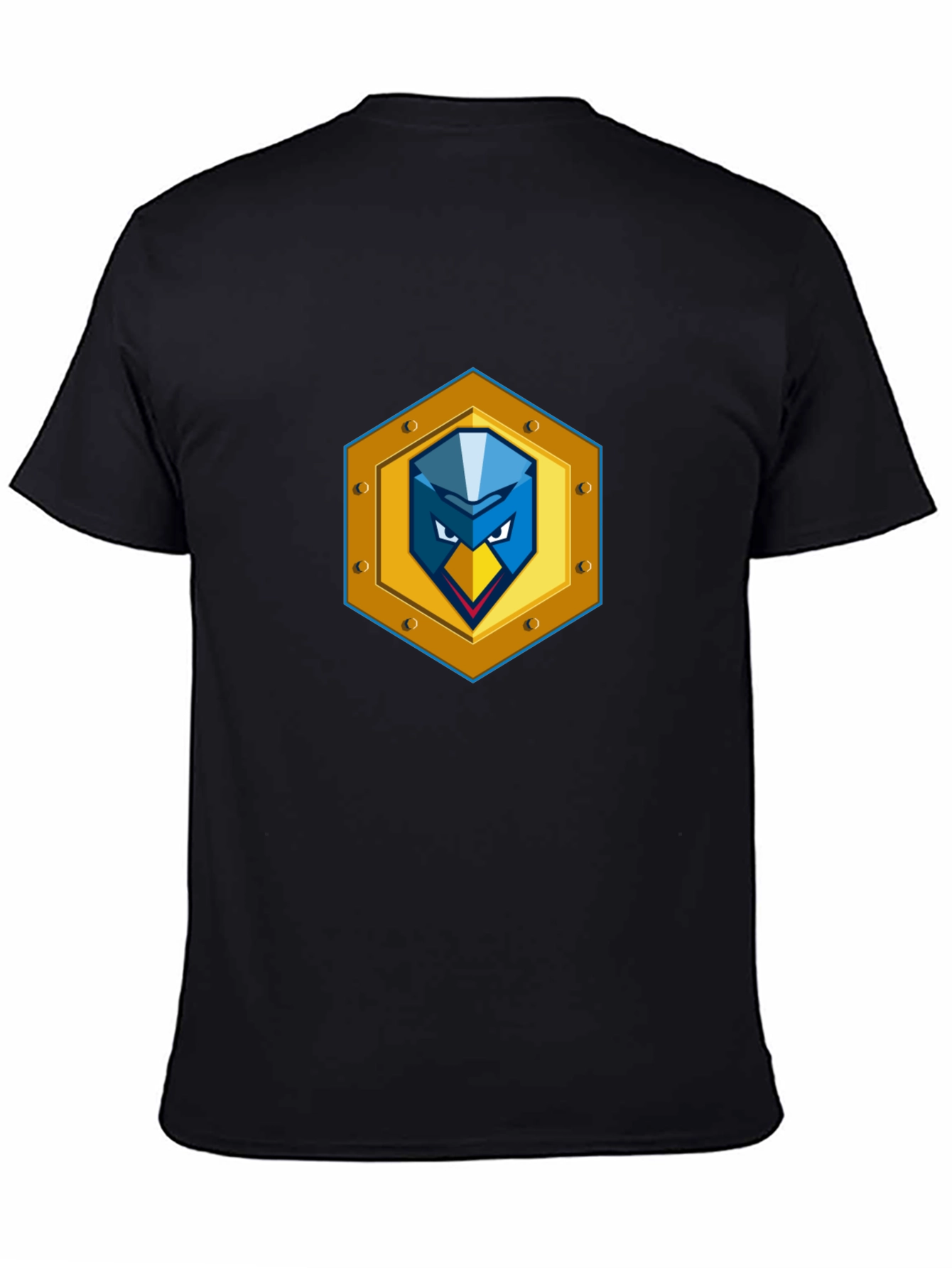 Black T-Shirt with Unique Bird Shield Emblem