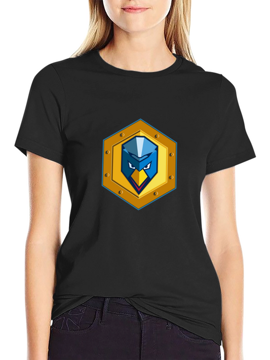 Black T-Shirt with Unique Bird Shield Emblem