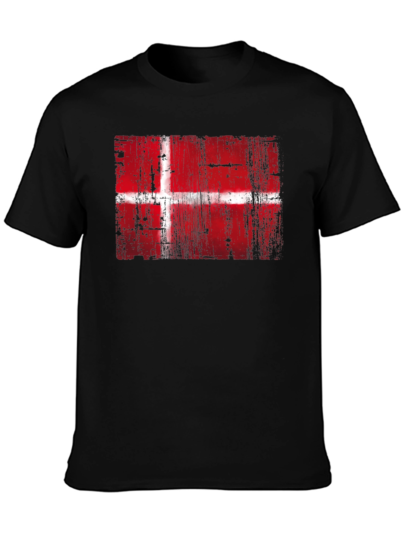 Danish Flag Graphic Print Black T-Shirt
