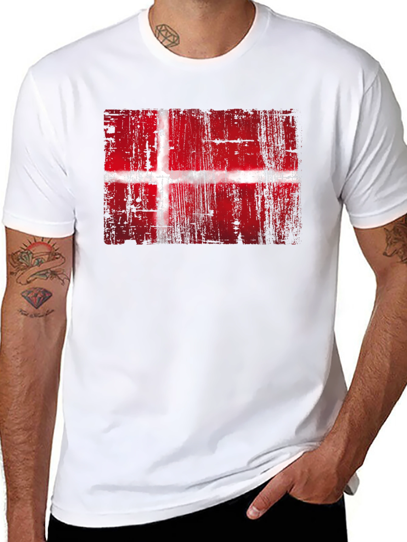 Danish Flag Graphic Print Black T-Shirt