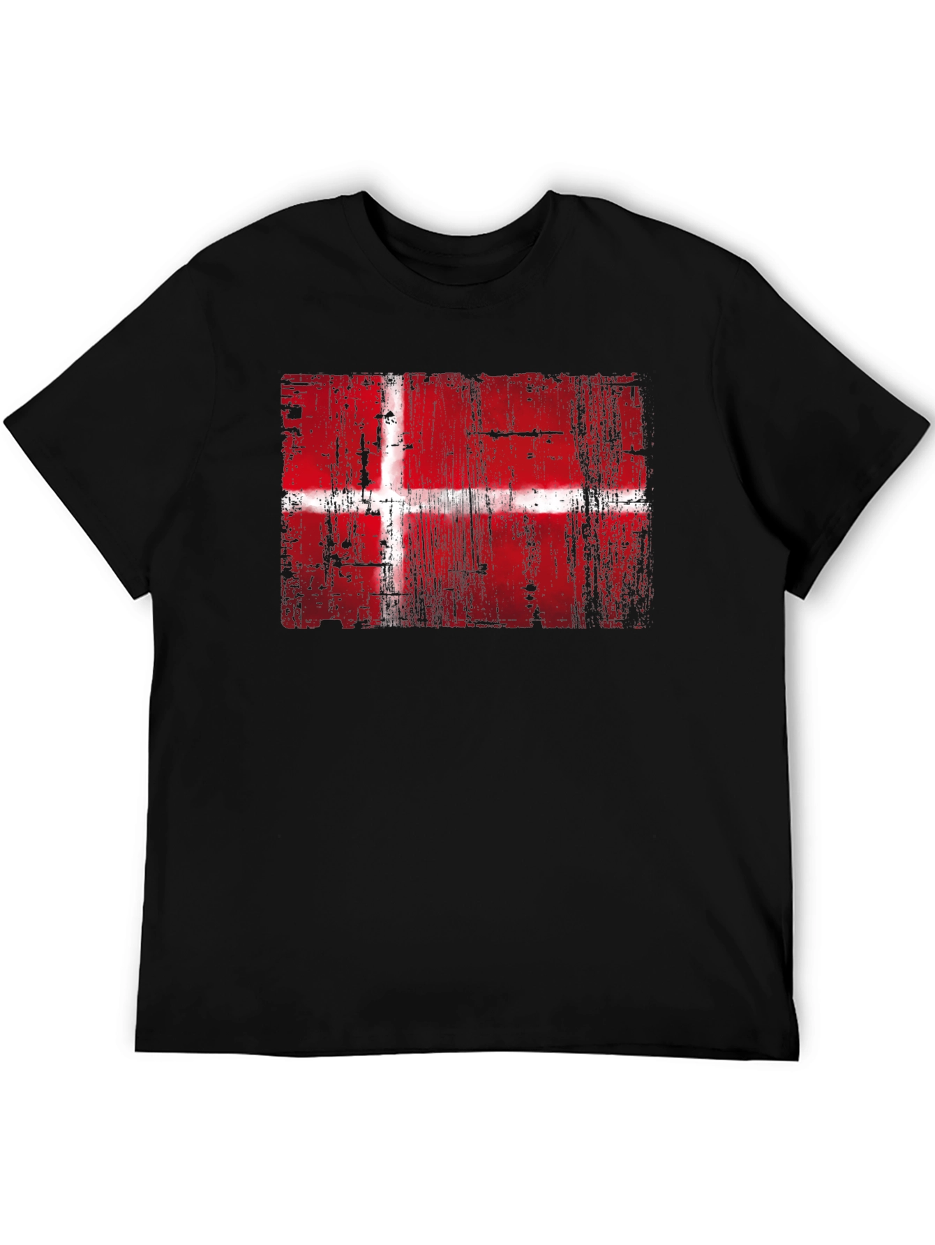 Danish Flag Graphic Print Black T-Shirt
