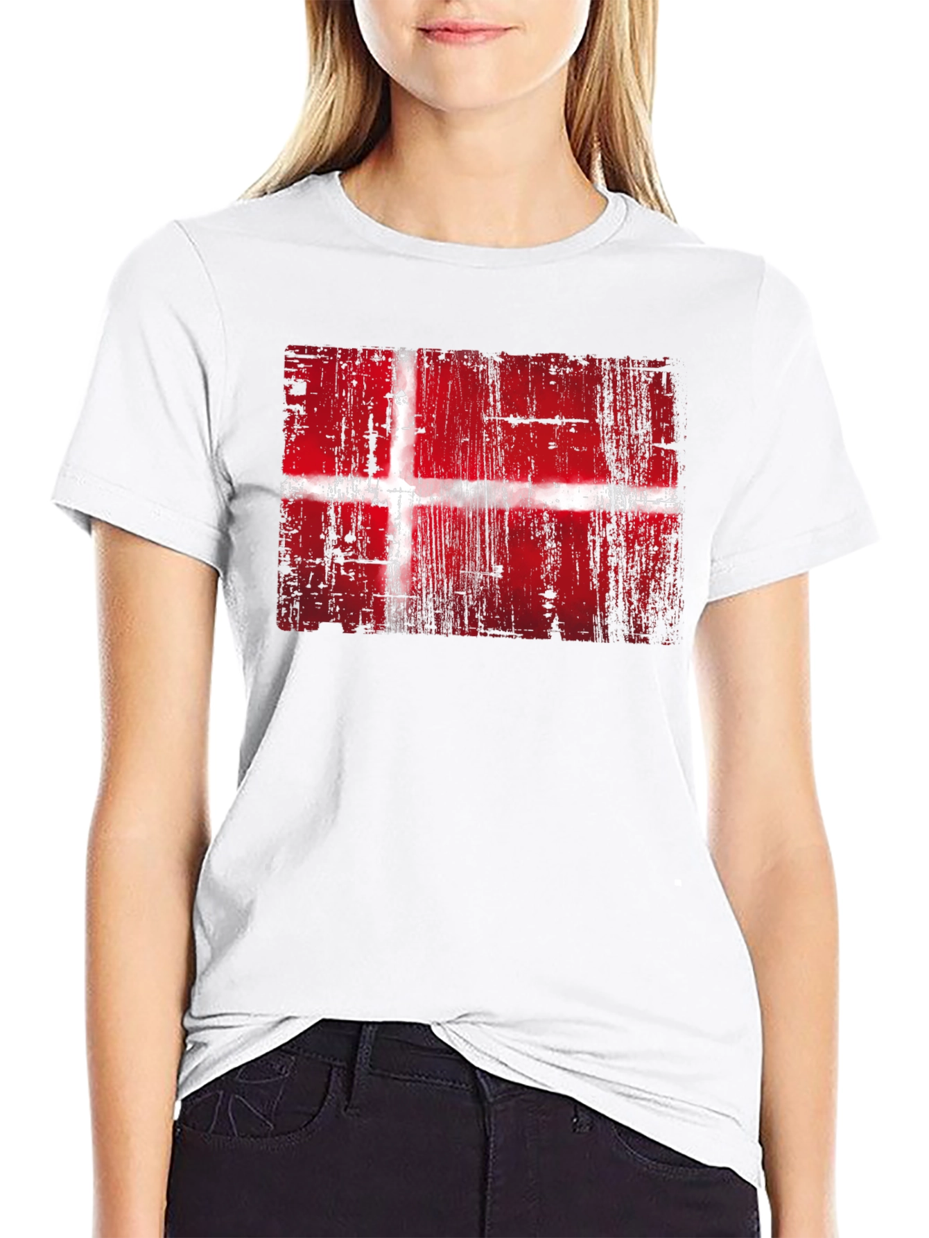 Danish Flag Graphic Print Black T-Shirt