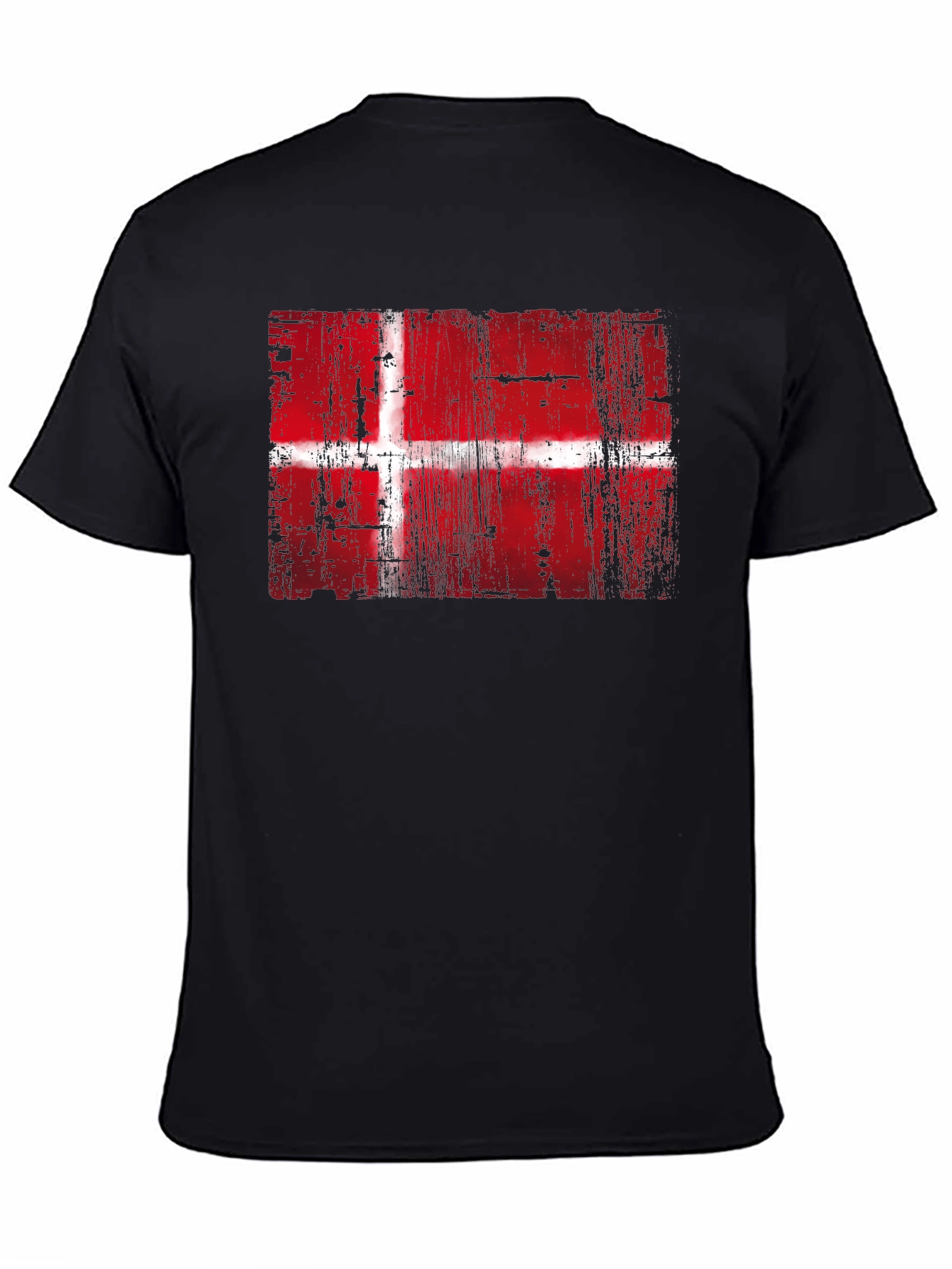 Danish Flag Graphic Print Black T-Shirt