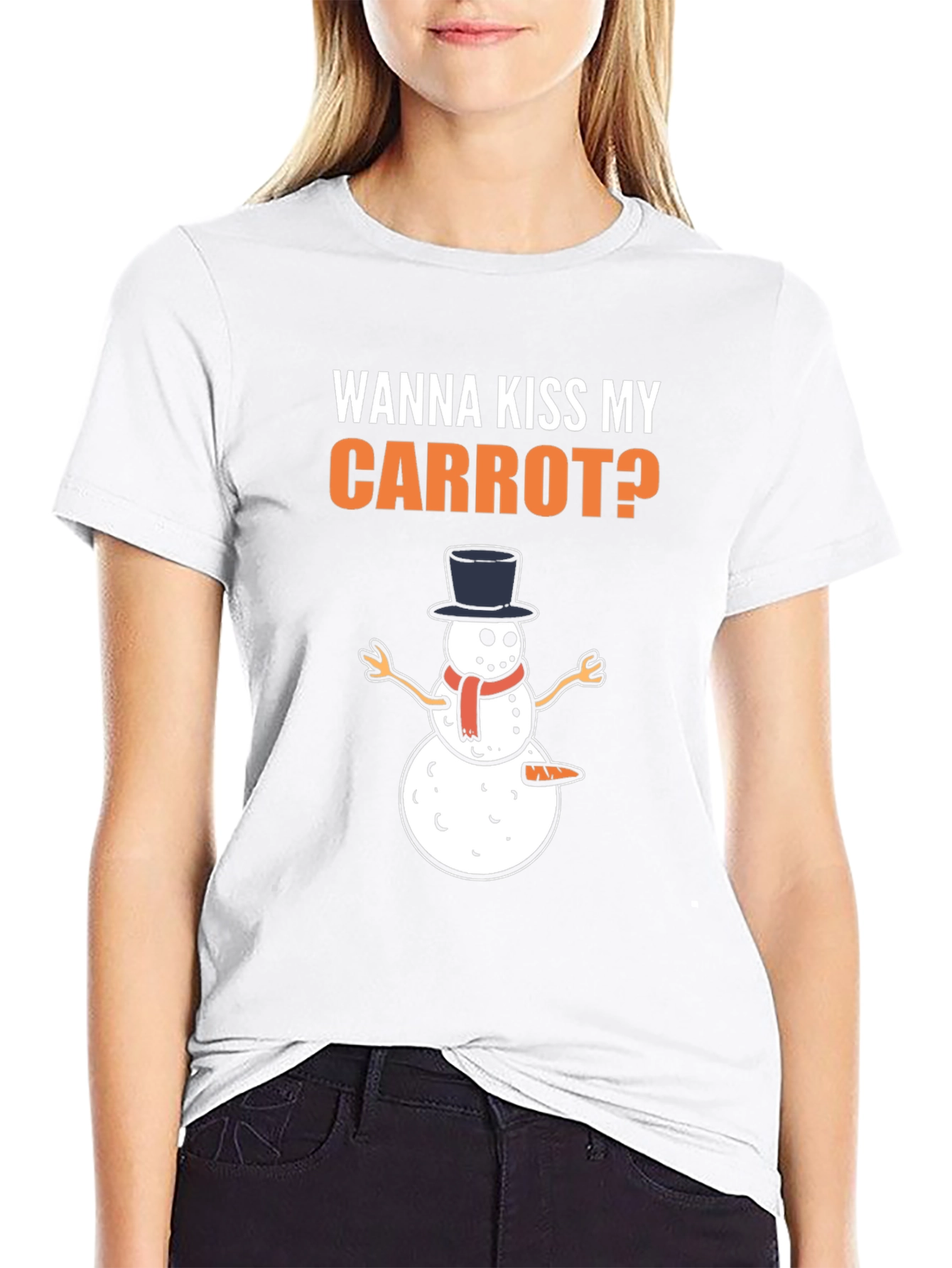Wanna Kiss My Carrot? Funny Snowman Christmas T-Shirt
