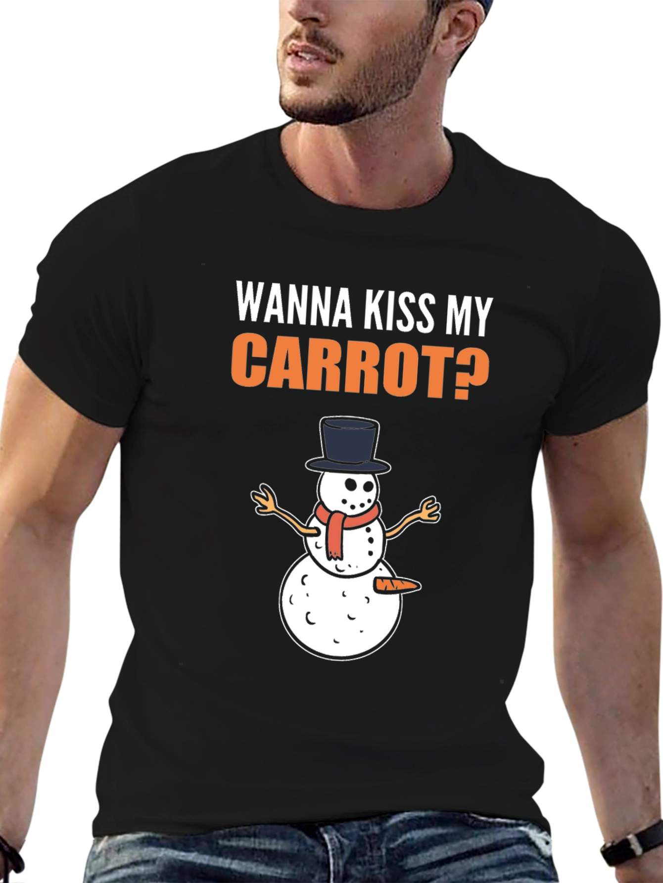 Wanna Kiss My Carrot? Funny Snowman Christmas T-Shirt