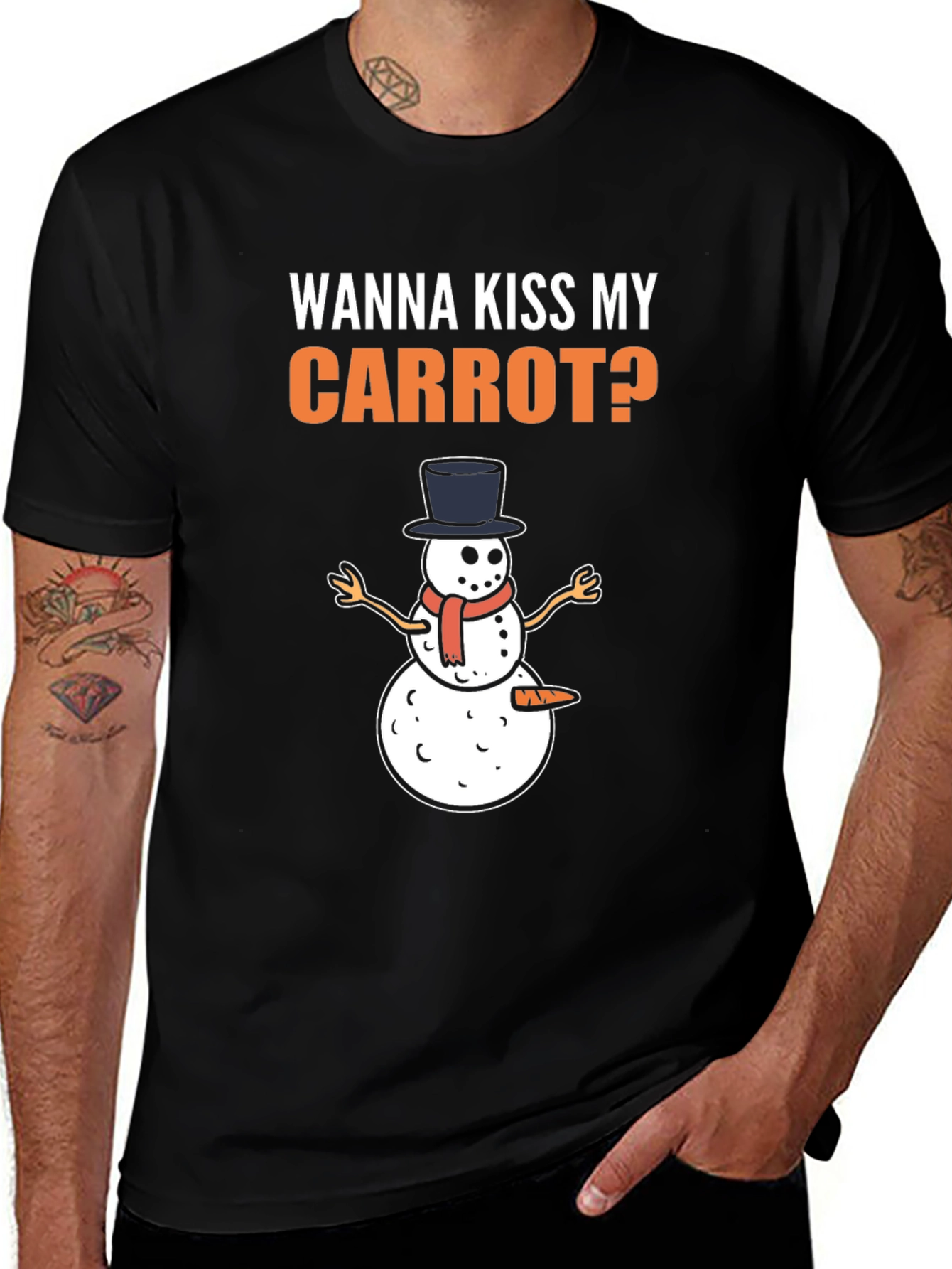 Wanna Kiss My Carrot? Funny Snowman Christmas T-Shirt