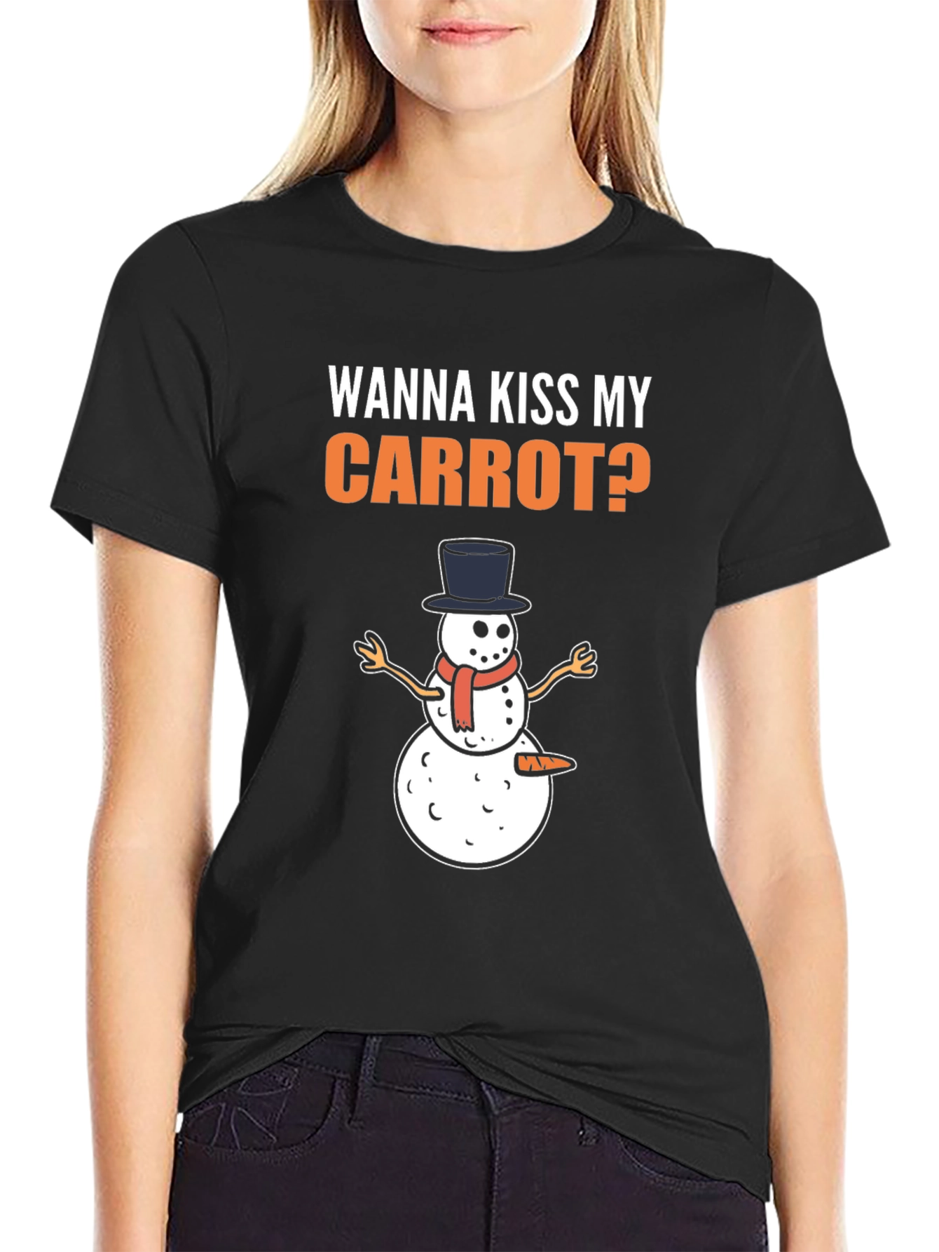 Wanna Kiss My Carrot? Funny Snowman Christmas T-Shirt