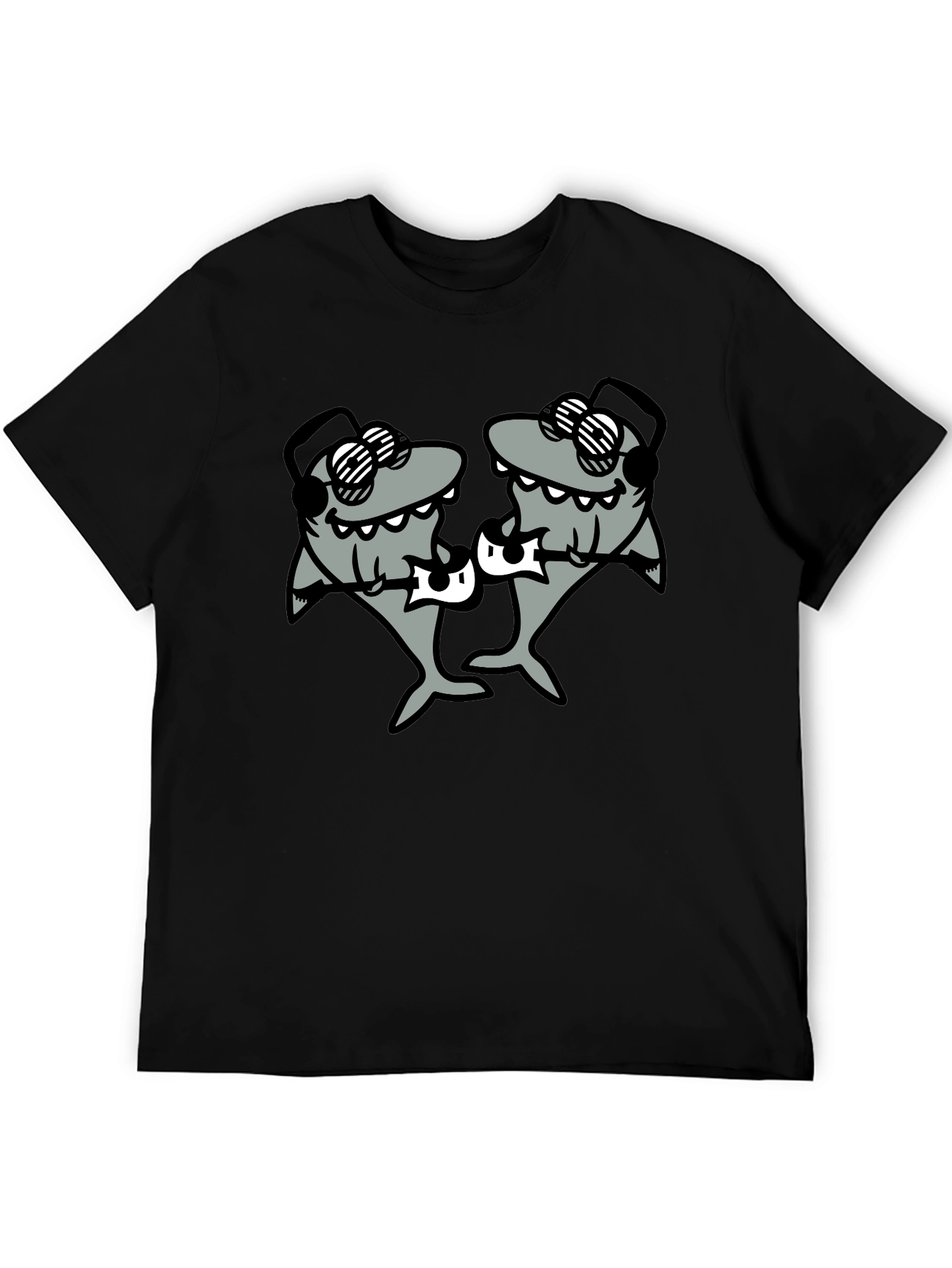 DJ Sharks Graphic T-Shirt - Black Cotton Tee