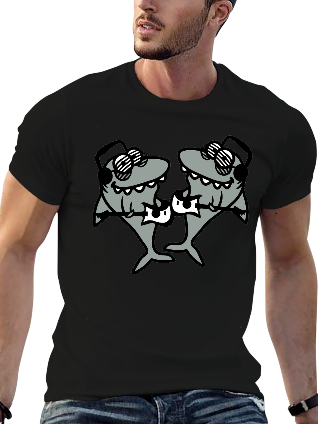 DJ Sharks Graphic T-Shirt - Black Cotton Tee