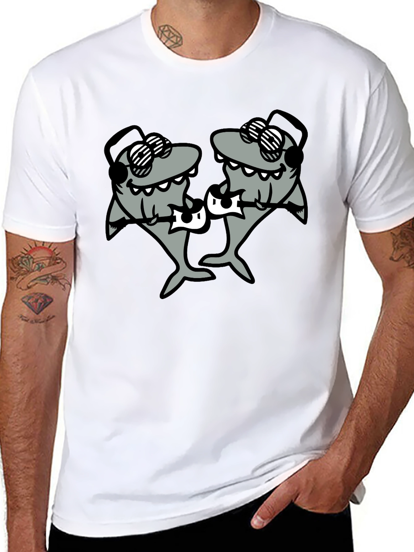 DJ Sharks Graphic T-Shirt - Black Cotton Tee