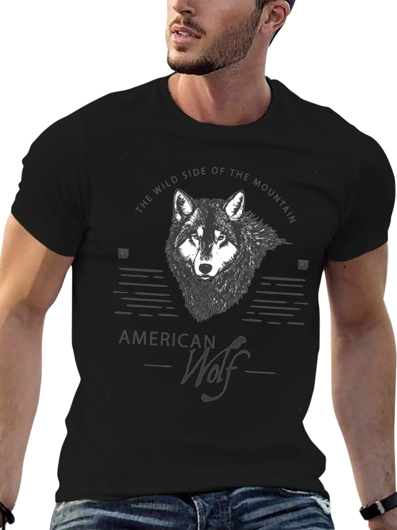 American Wolf Graphic T-Shirt - Mountain Wild Side