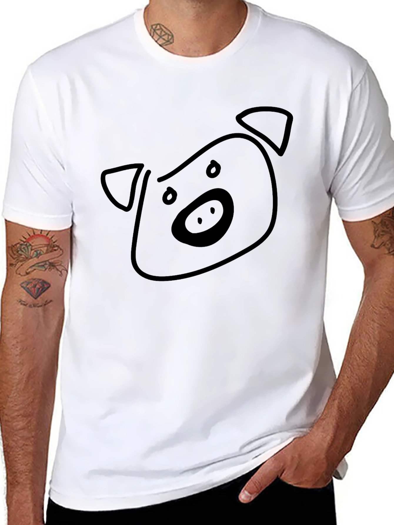 Pig Face Graphic Tee - Black Cotton T-Shirt