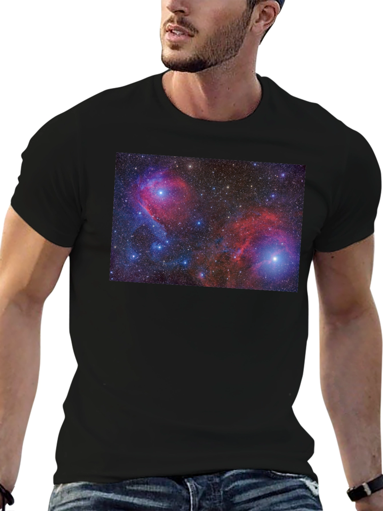 Nebula Print Black Cotton T-Shirt