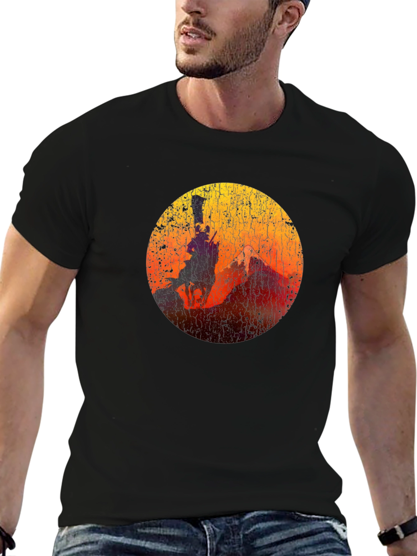 Sunset Rider Graphic Tee - Black Cotton Blend