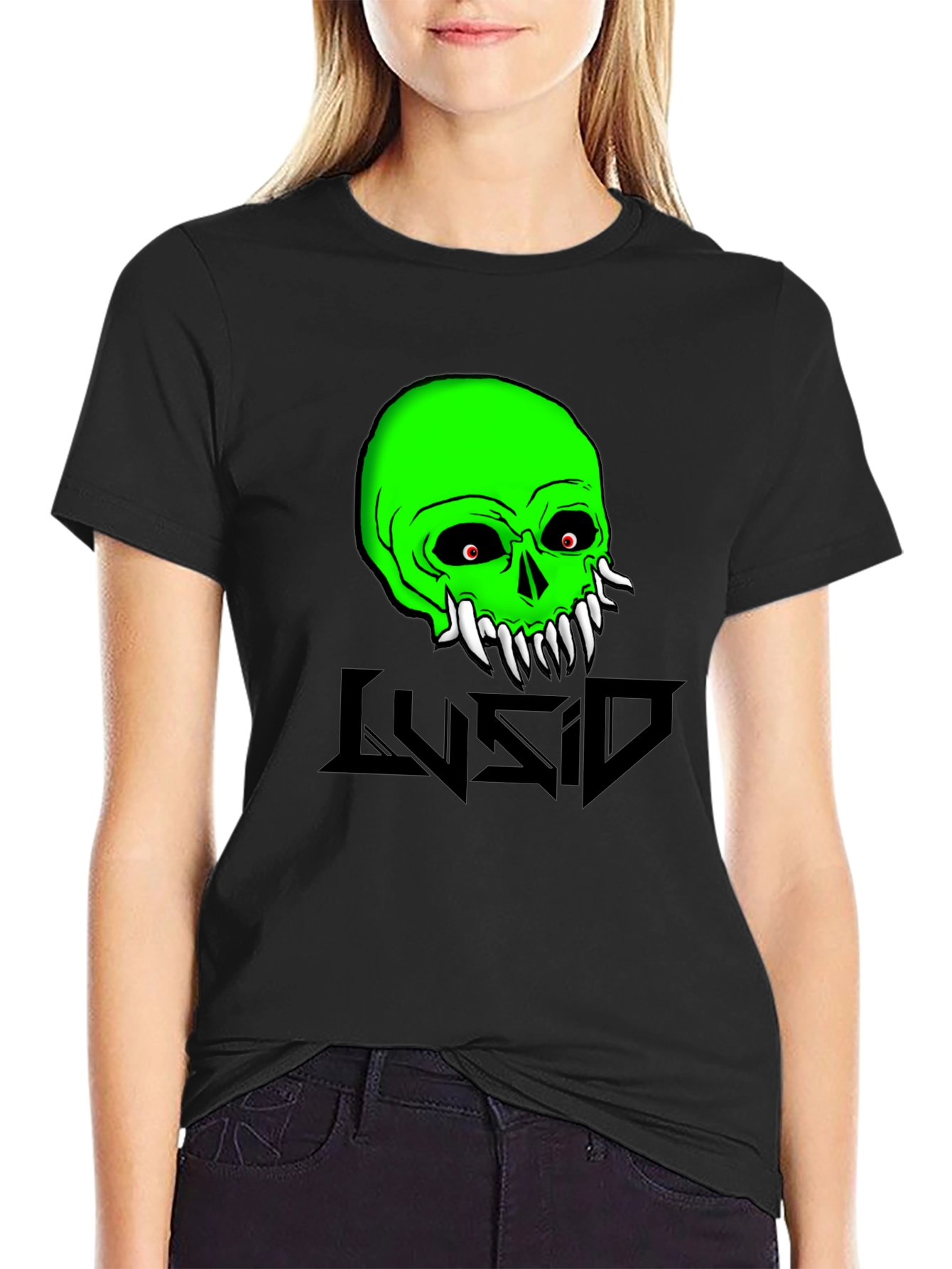 Green Skull Graphic Tee - Mens Black Cotton T-Shirt