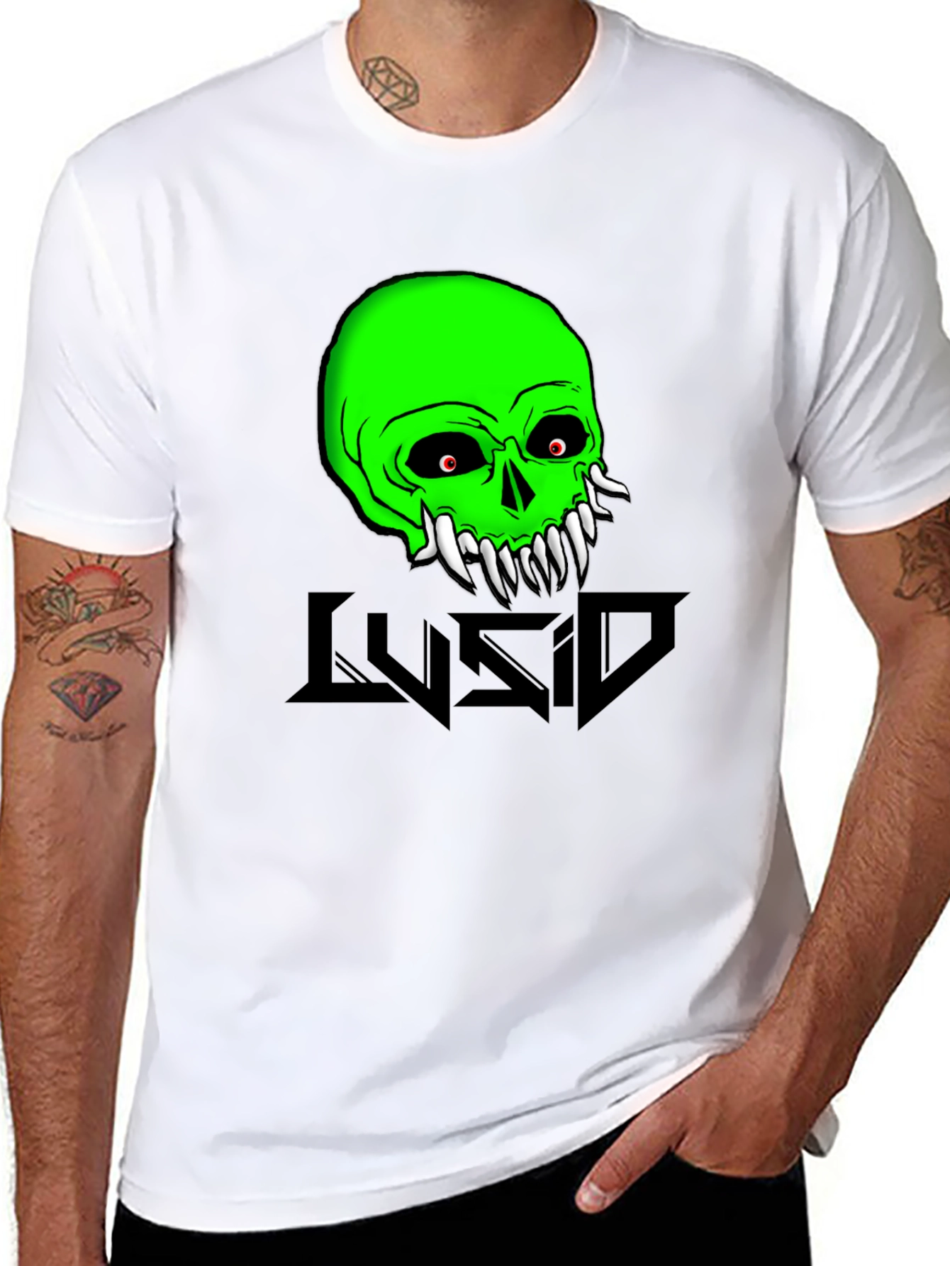 Green Skull Graphic Tee - Mens Black Cotton T-Shirt