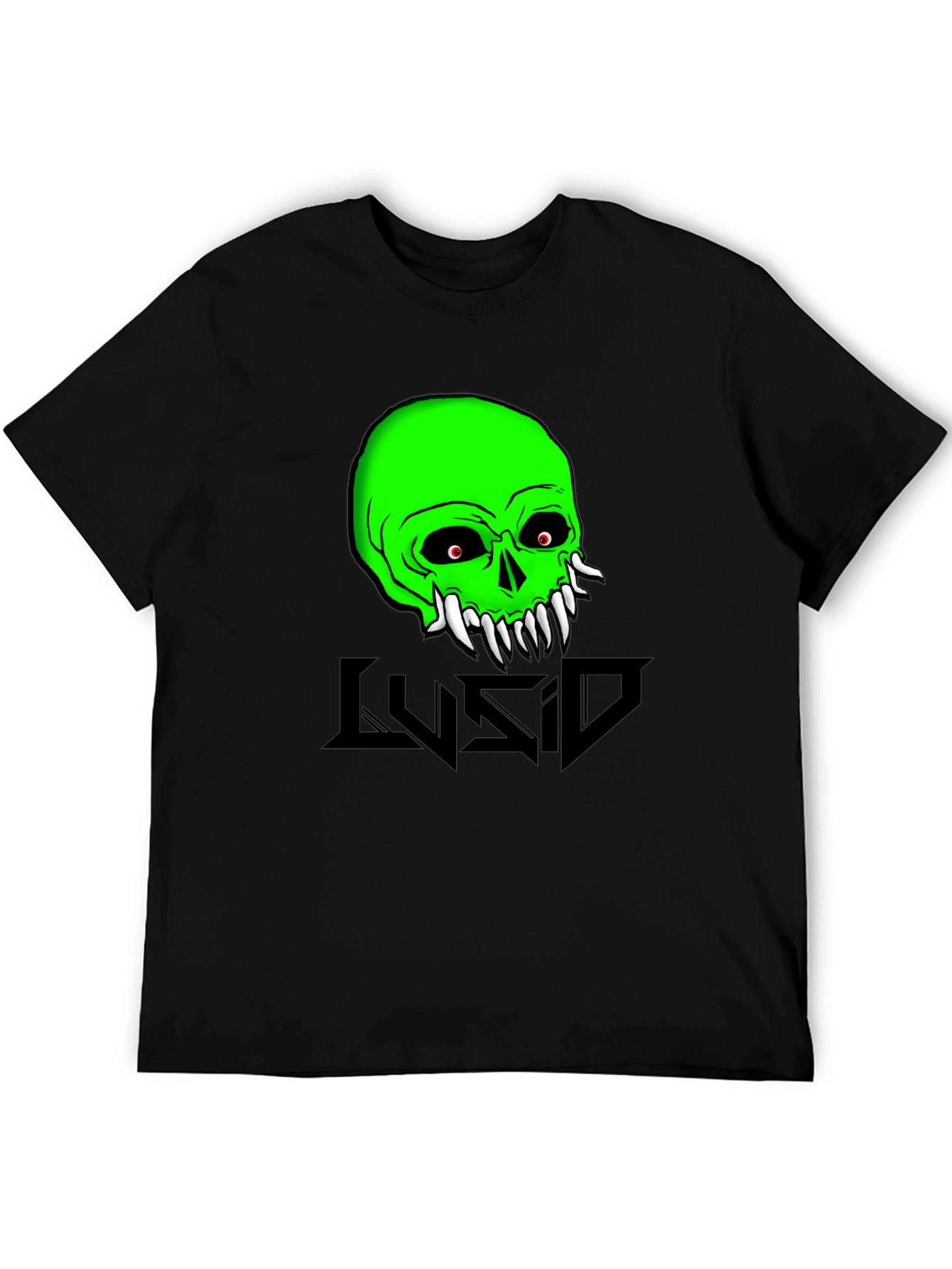 Green Skull Graphic Tee - Mens Black Cotton T-Shirt