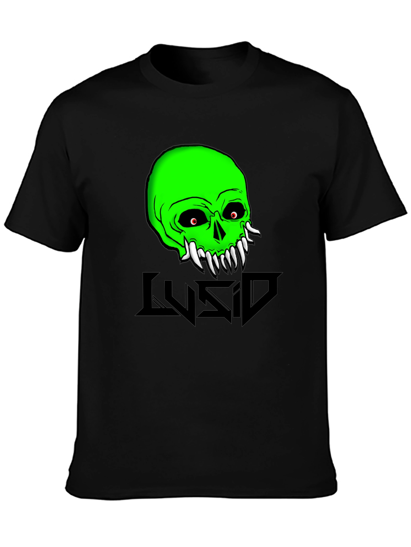 Green Skull Graphic Tee - Mens Black Cotton T-Shirt