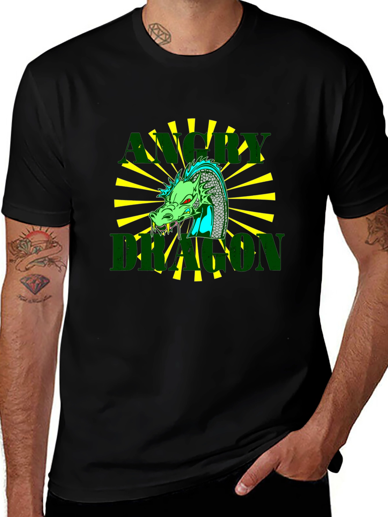Angry Dragon Graphic Tee - Black Cotton T-Shirt