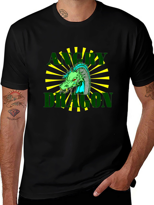 Angry Dragon Graphic Tee - Black Cotton T-Shirt