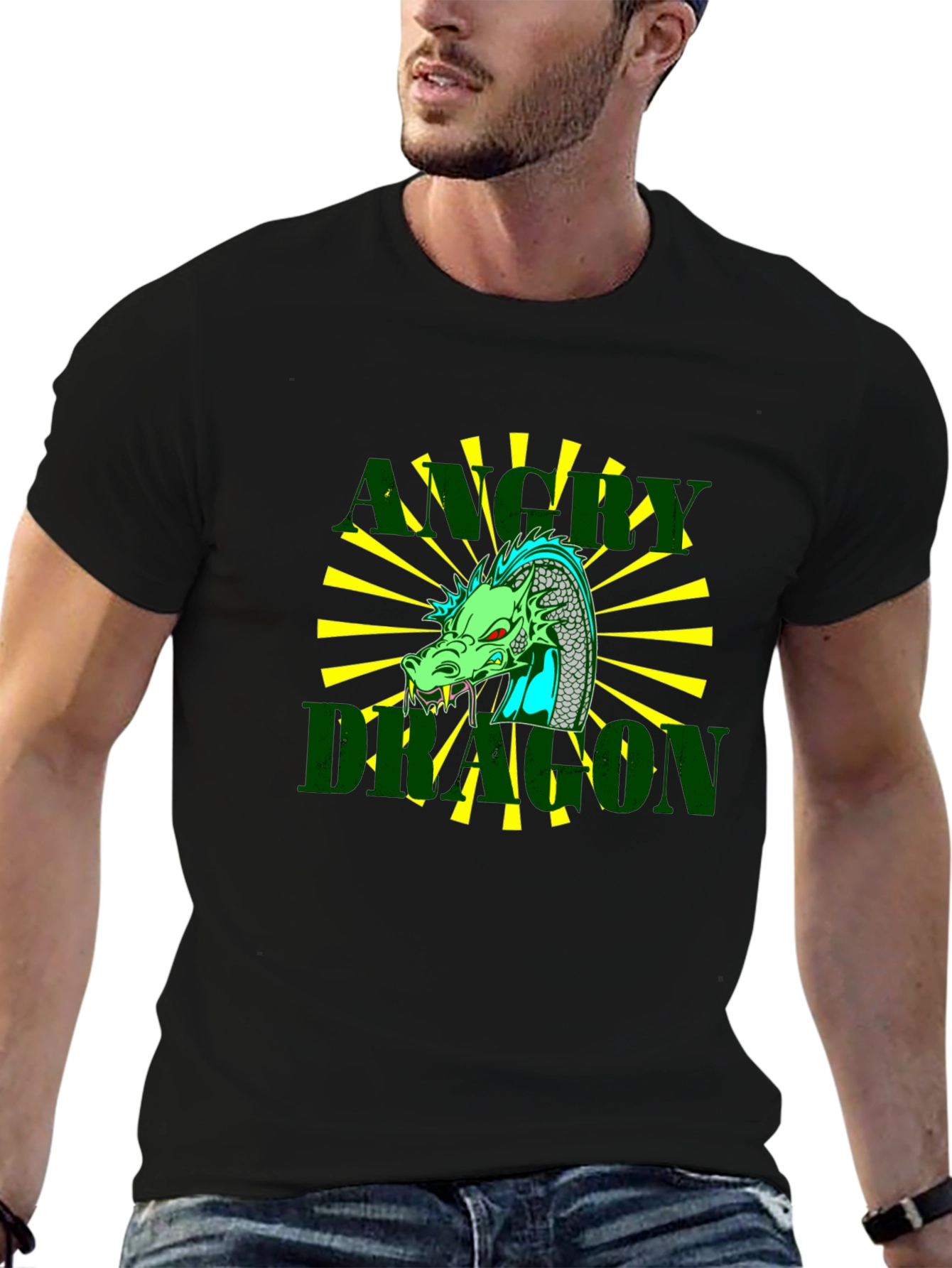Angry Dragon Graphic Tee - Black Cotton T-Shirt
