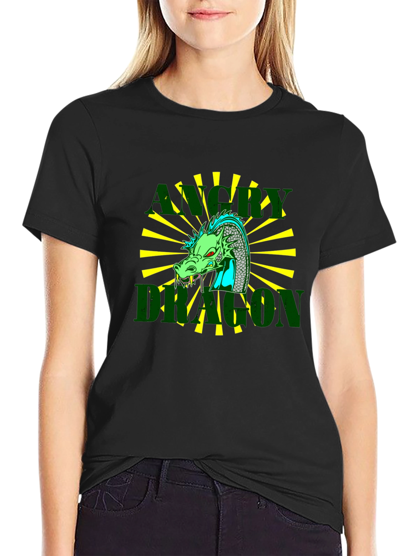 Angry Dragon Graphic Tee - Black Cotton T-Shirt