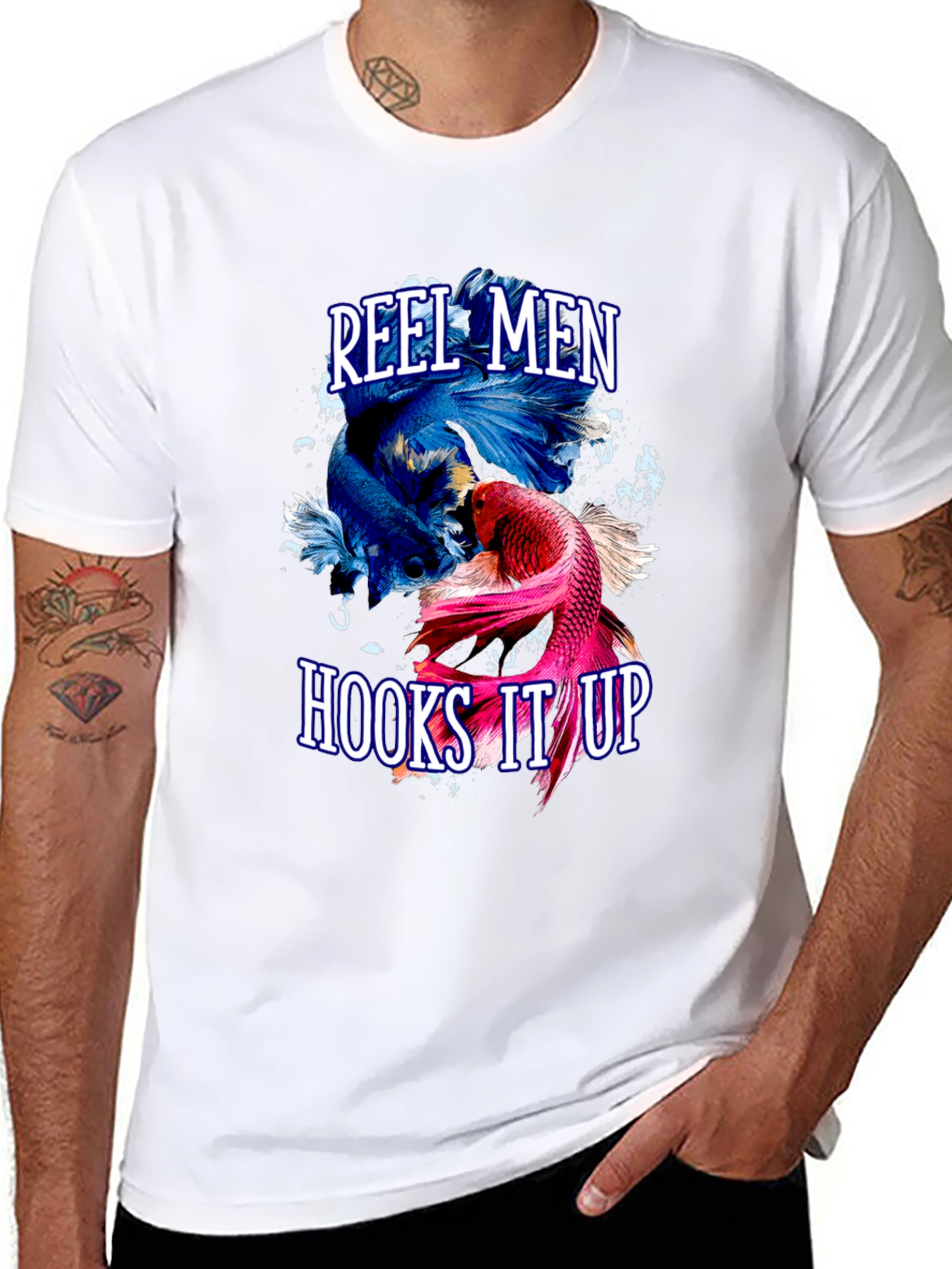 Reel Men Hooks It Up T-Shirt Fishing Graphic Tee