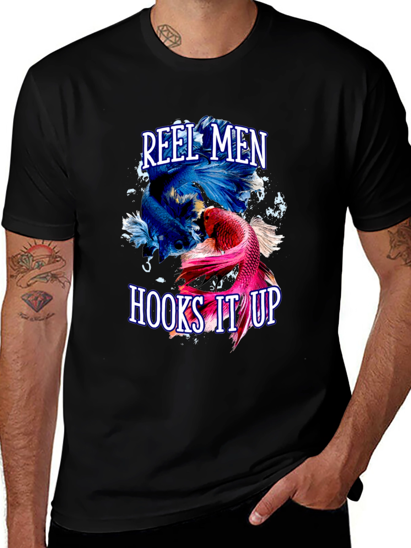 Reel Men Hooks It Up T-Shirt Fishing Graphic Tee