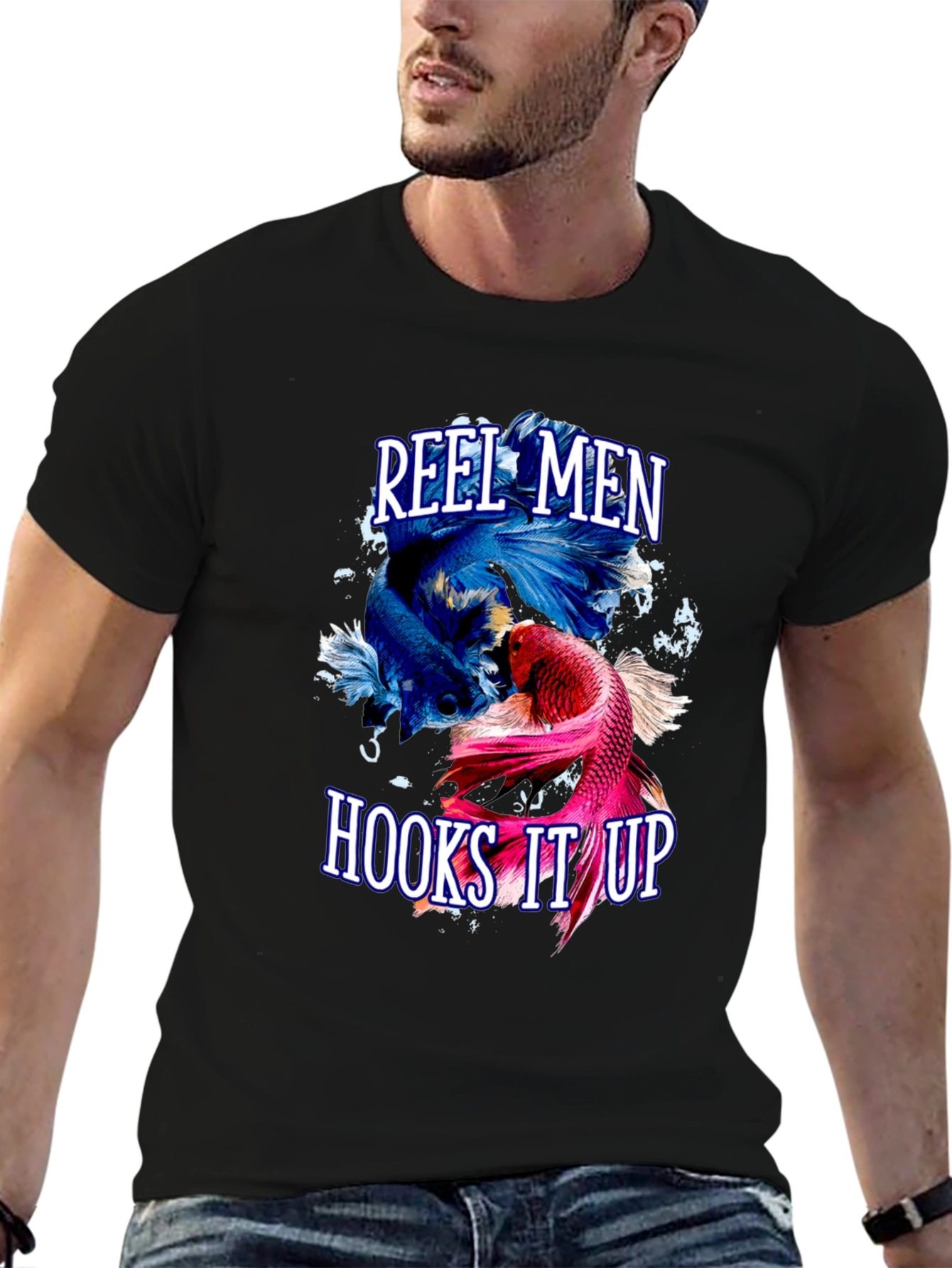 Reel Men Hooks It Up T-Shirt Fishing Graphic Tee