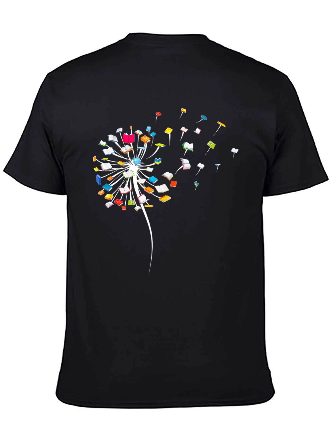 Book Dandelion Graphic Tee - Black Cotton T-Shirt