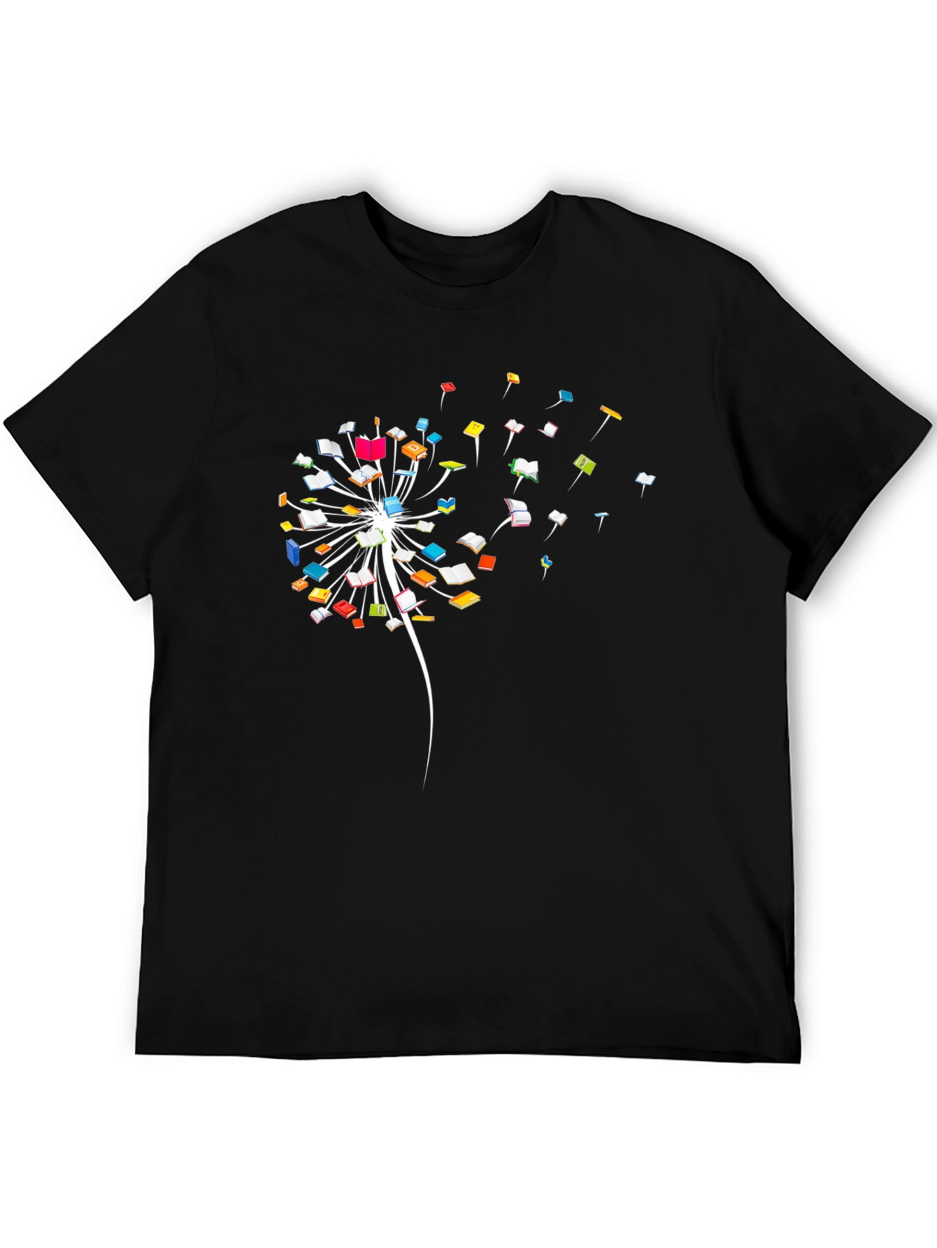 Book Dandelion Graphic Tee - Black Cotton T-Shirt
