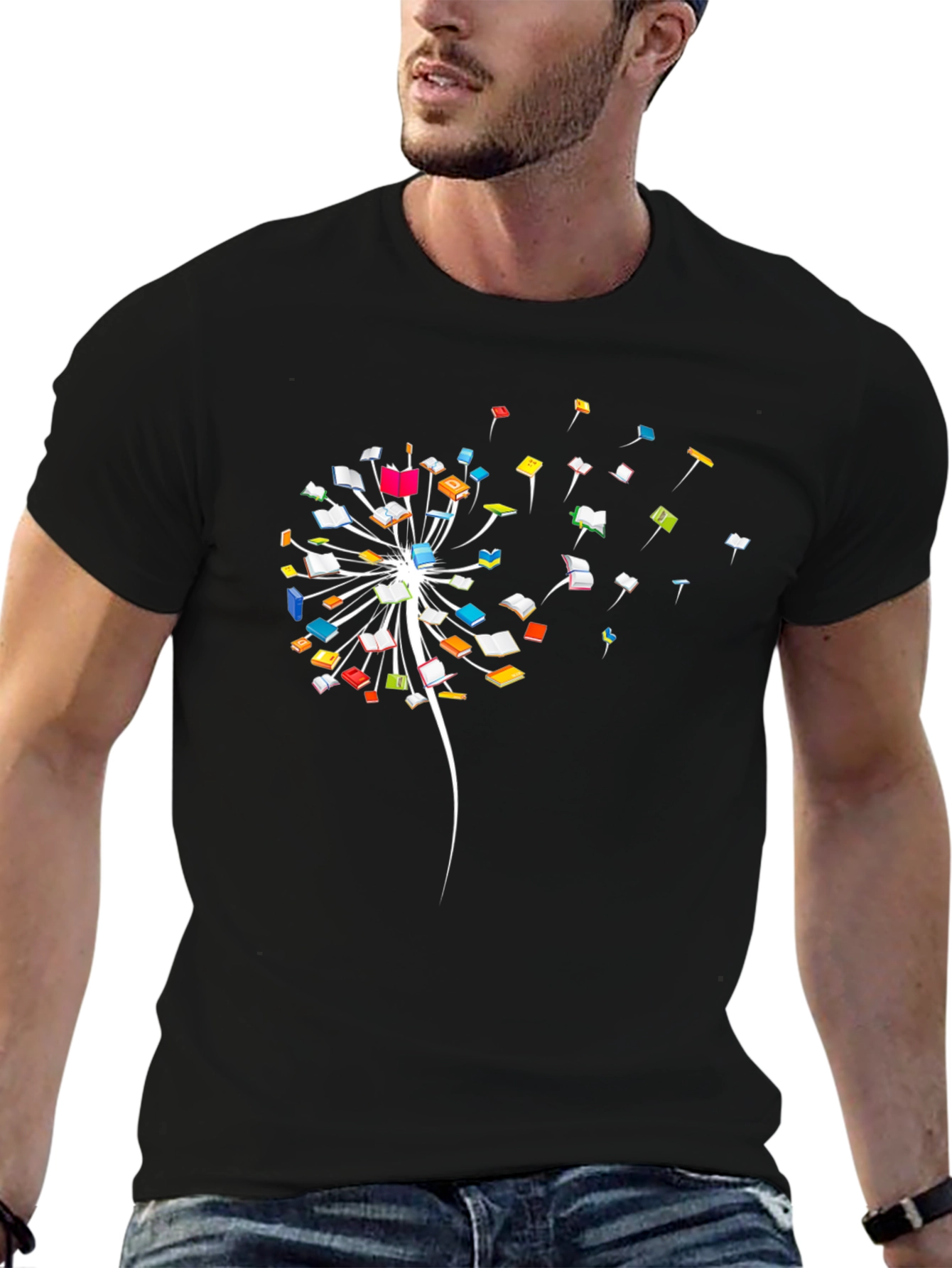 Book Dandelion Graphic Tee - Black Cotton T-Shirt