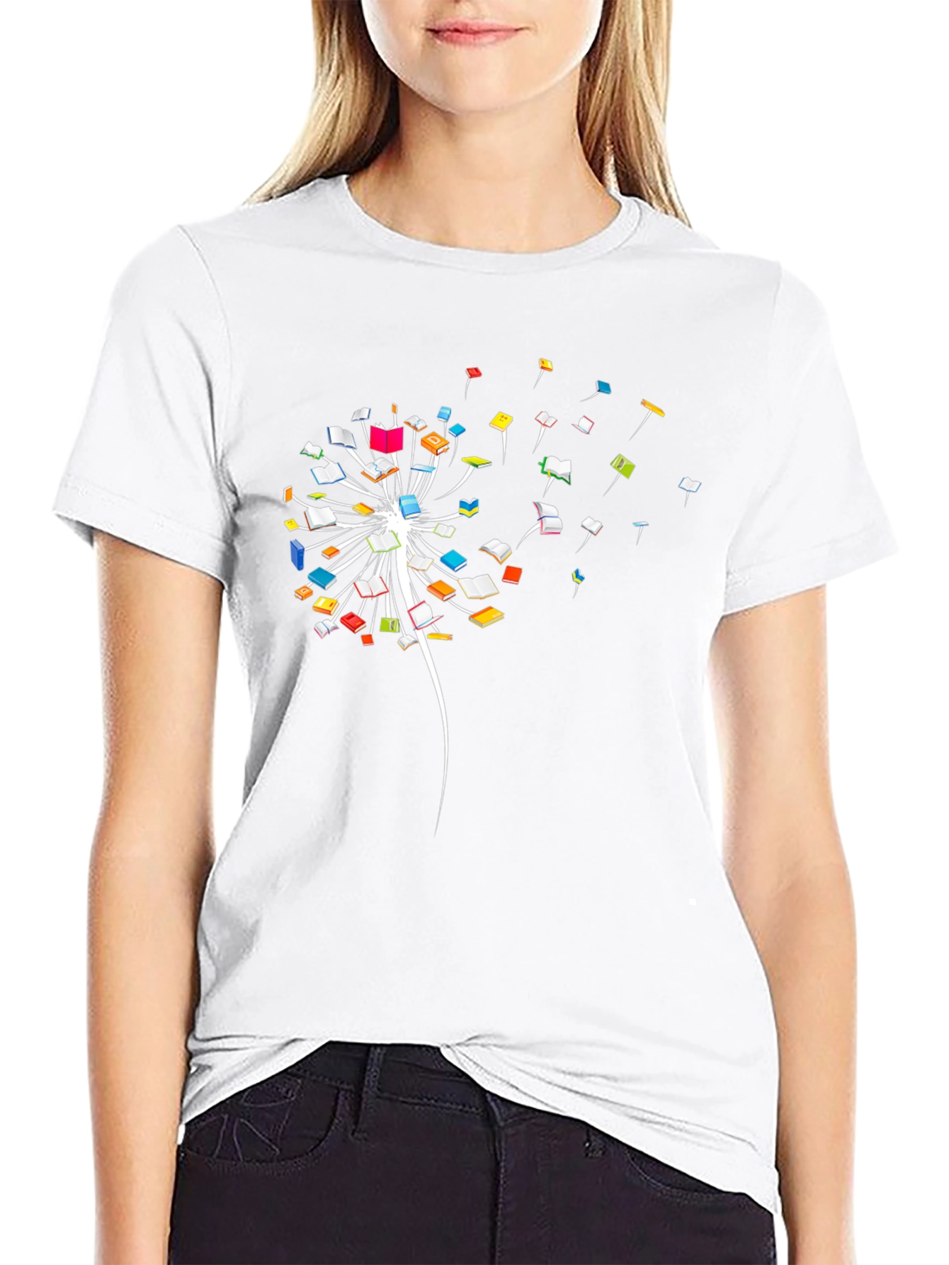 Book Dandelion Graphic Tee - Black Cotton T-Shirt