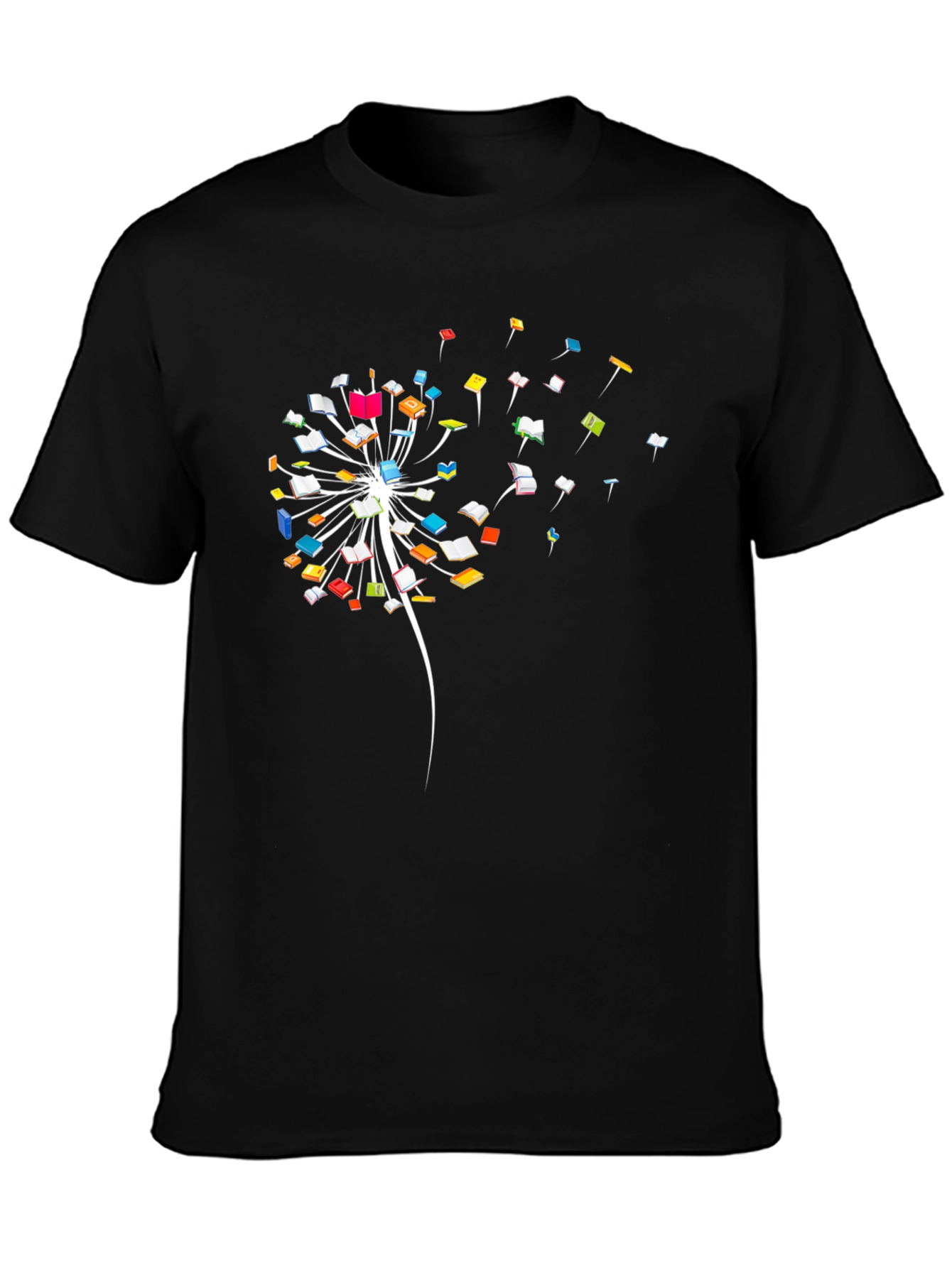 Book Dandelion Graphic Tee - Black Cotton T-Shirt