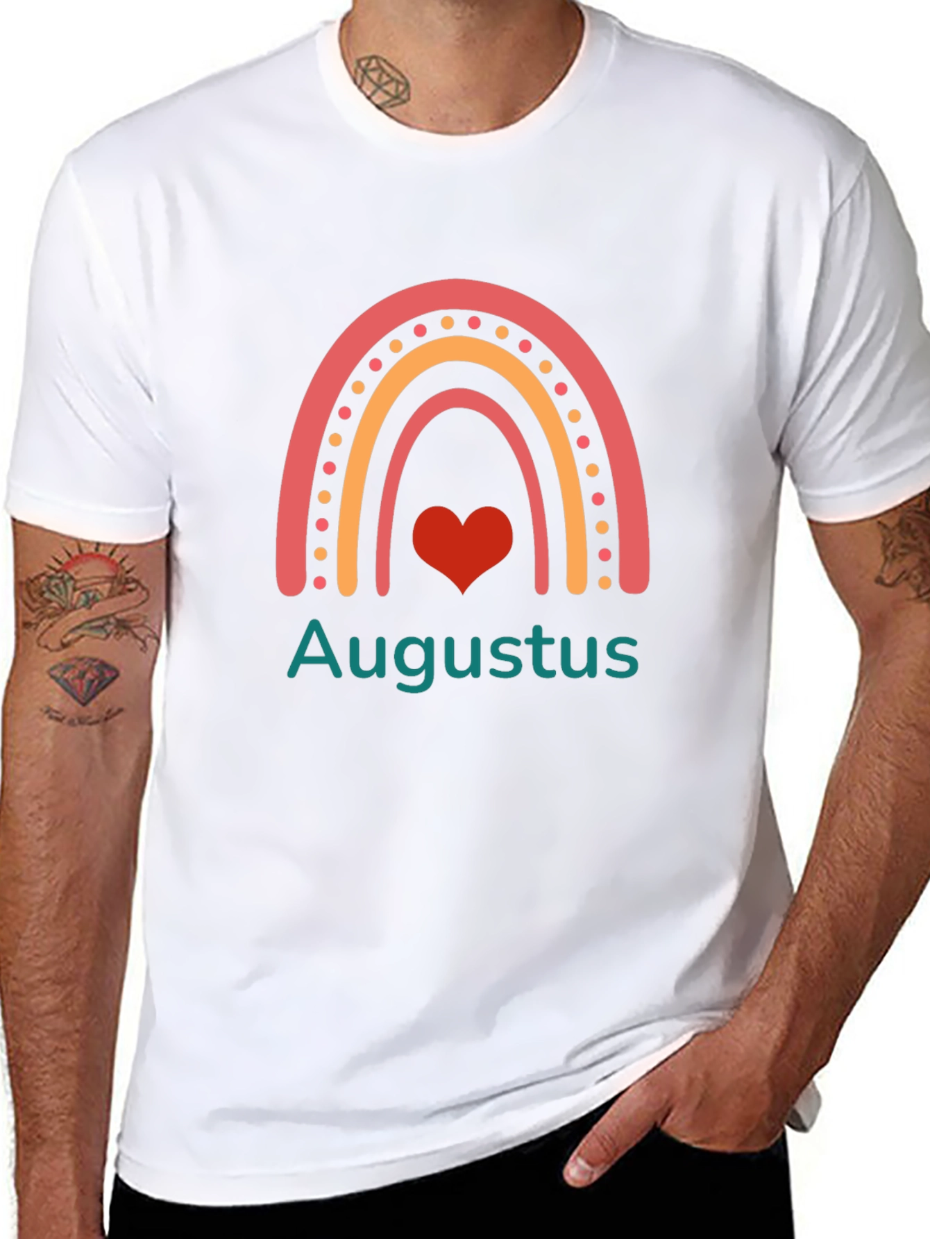 August Rainbow Heart Black T-Shirt